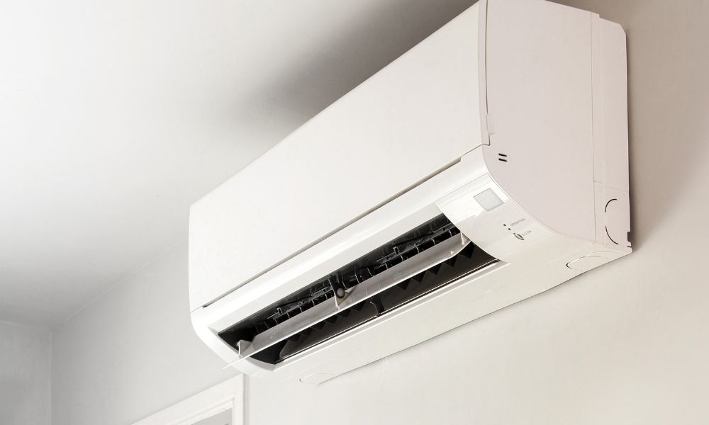 Split air conditioner installed on indoor wall