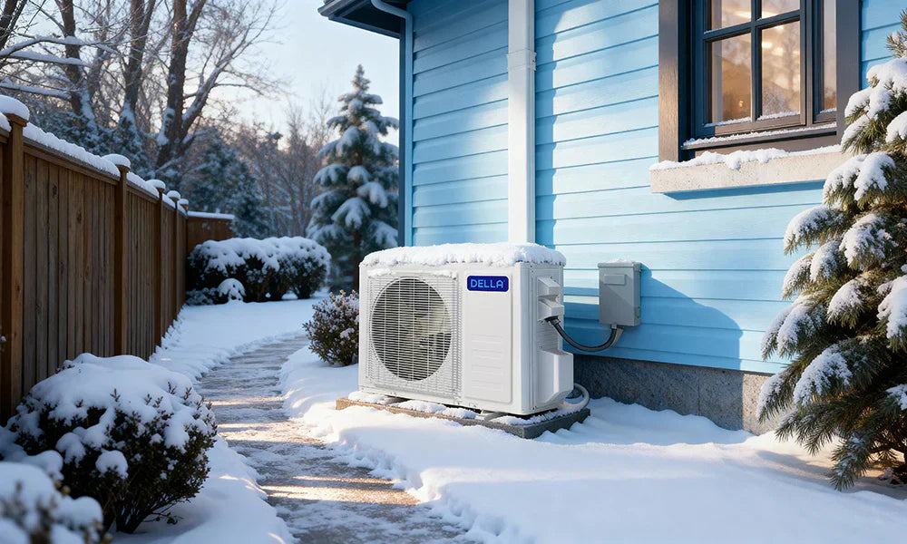 Della mini split outdoor unit in winter