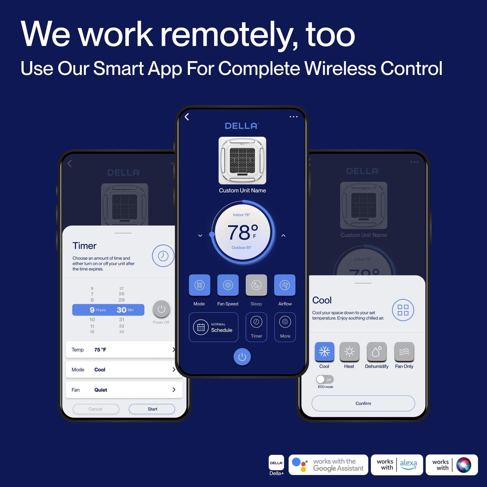 DELLA 35000 BTU Tri-Zone Ceiling Cassette Mini Split AC (9K+12K+12K) - Up to 1500 Sq.Ft.