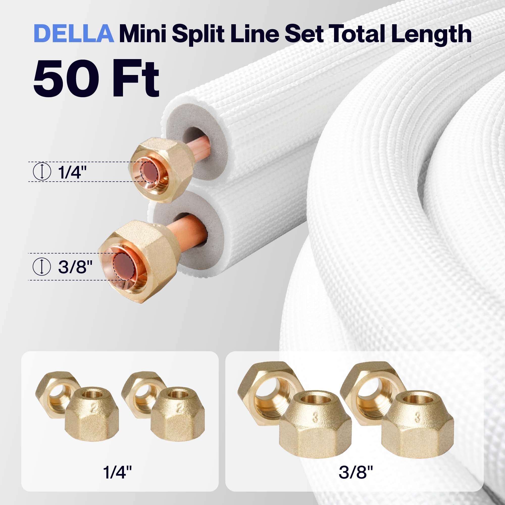 #Size_50FT Line Set 3/8" & 1/4"O.D. Copper Pipes Tubing