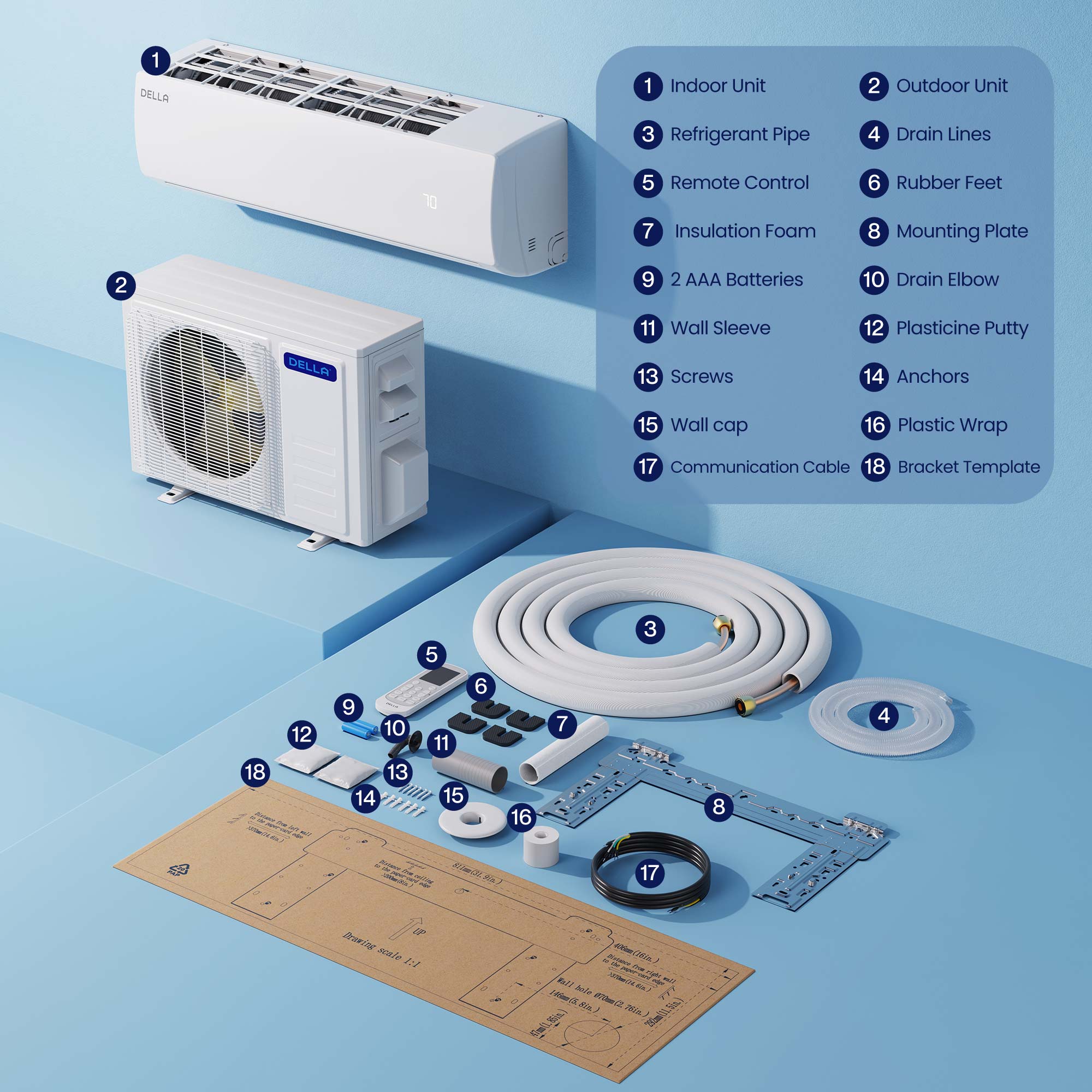 Aire acondicionado mini split con bomba de calor DELLA Econo Series 11500 BTU 17 SEER2 - Hasta 400 pies cuadrados.