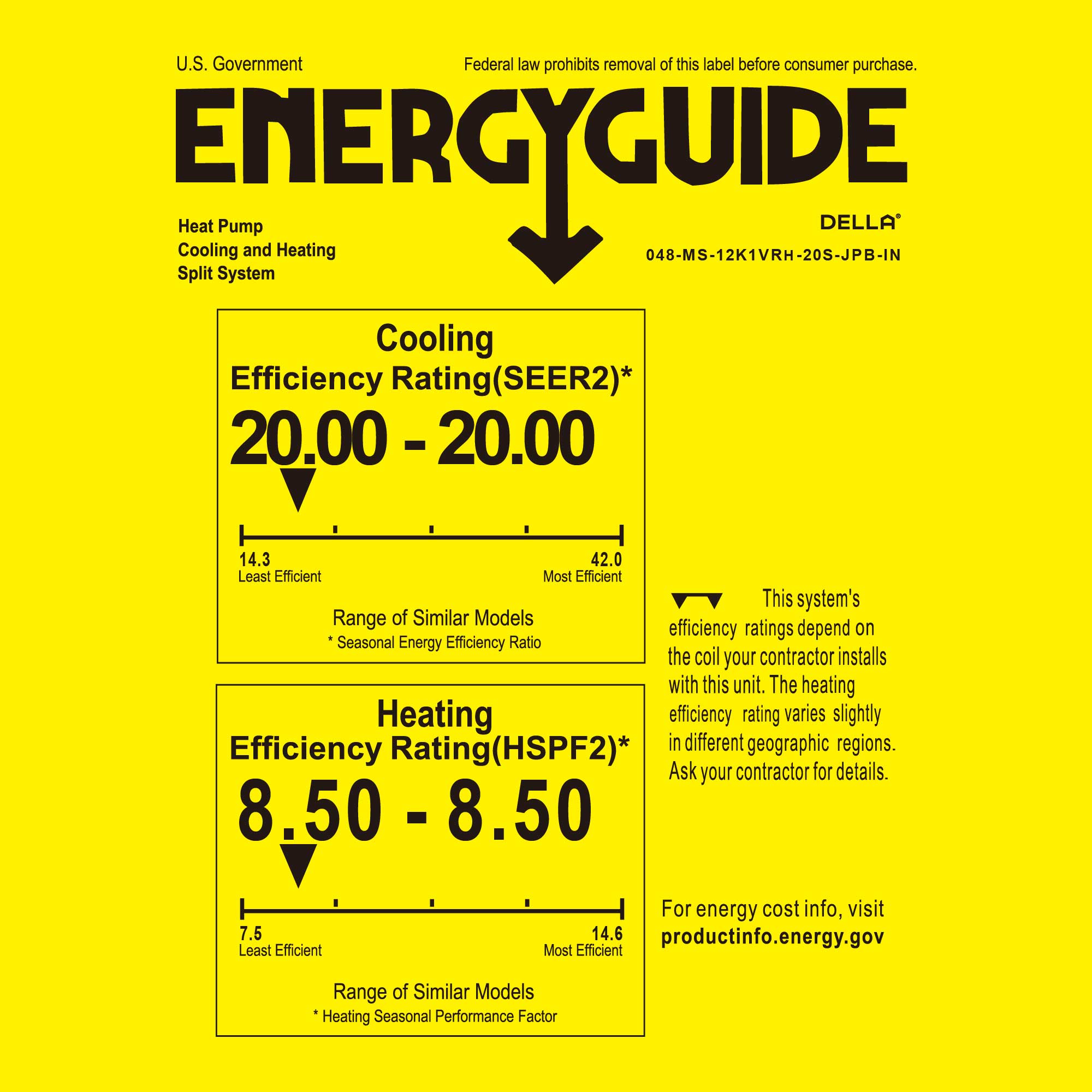 DELLA Umbra Series 12000 BTU 20 SEER2 Mini Split Heat Pump AC - 115V, Up to 550 Sq.Ft.