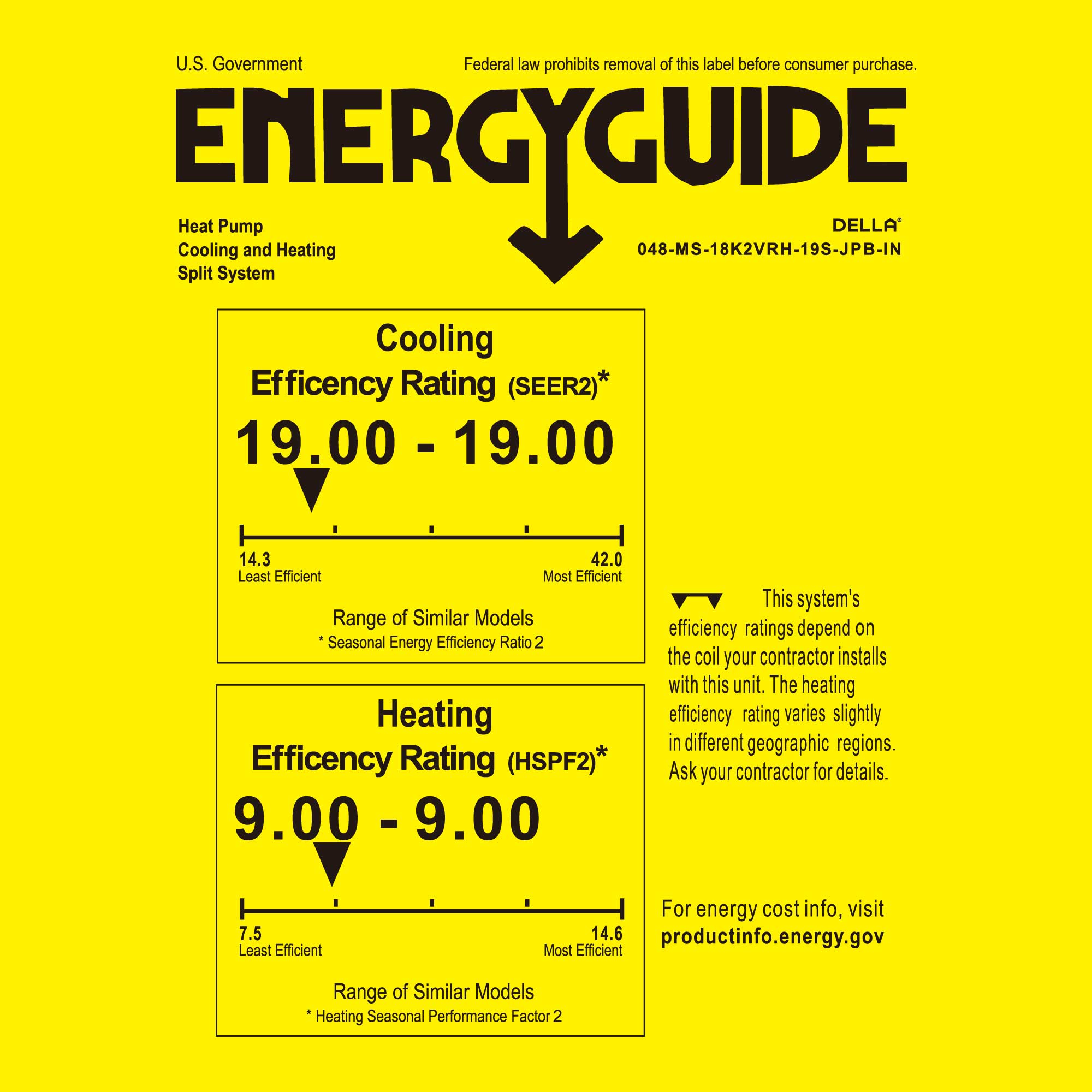 DELLA Umbra Series 18000 BTU 19 SEER2 Mini Split Heat Pump AC - 230V, Up to 1000 Sq.Ft.