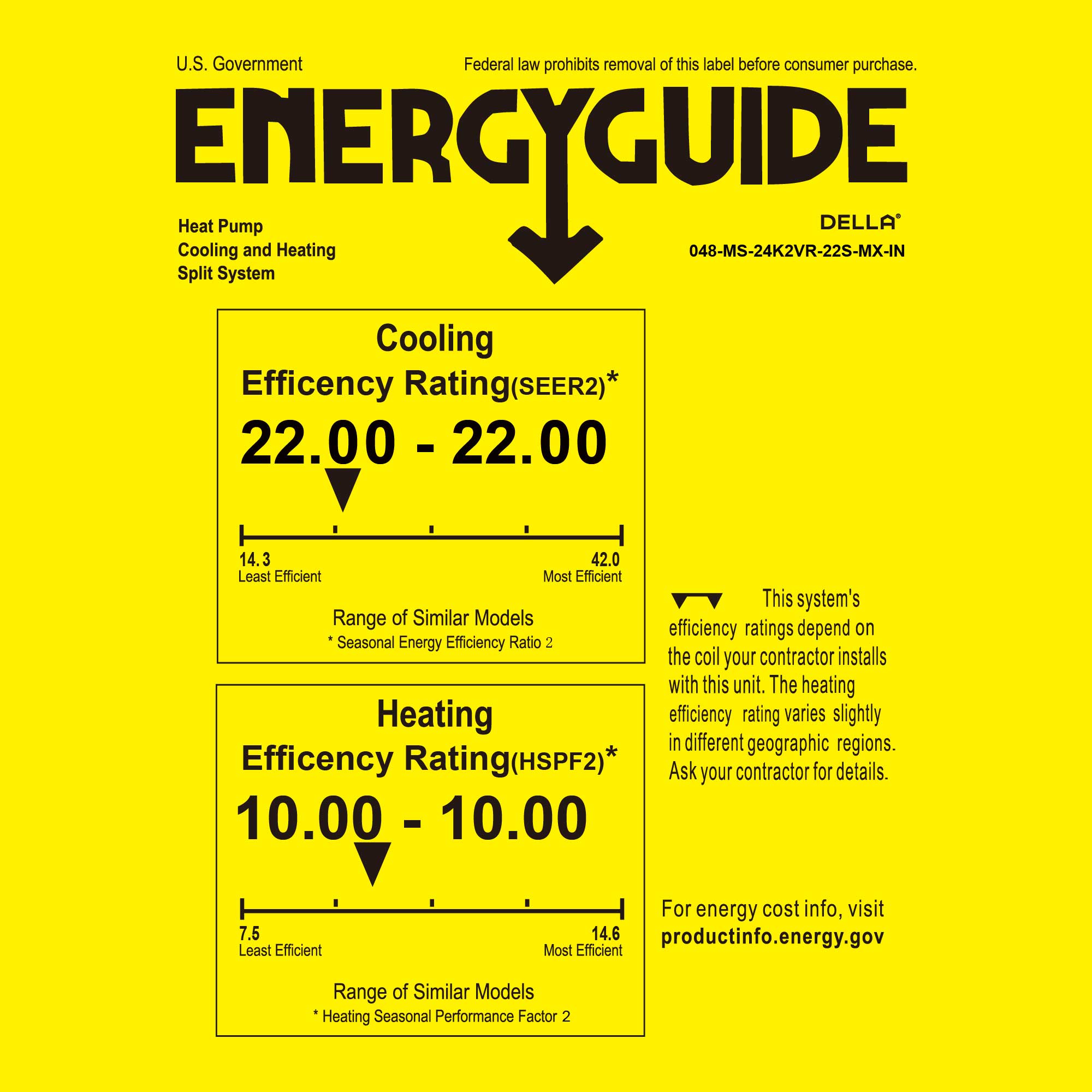 DELLA Serena Cloud Air Series 23000 BTU 22 SEER2 Mini Split Heat Pump AC - Up to 1500 Sq.Ft.