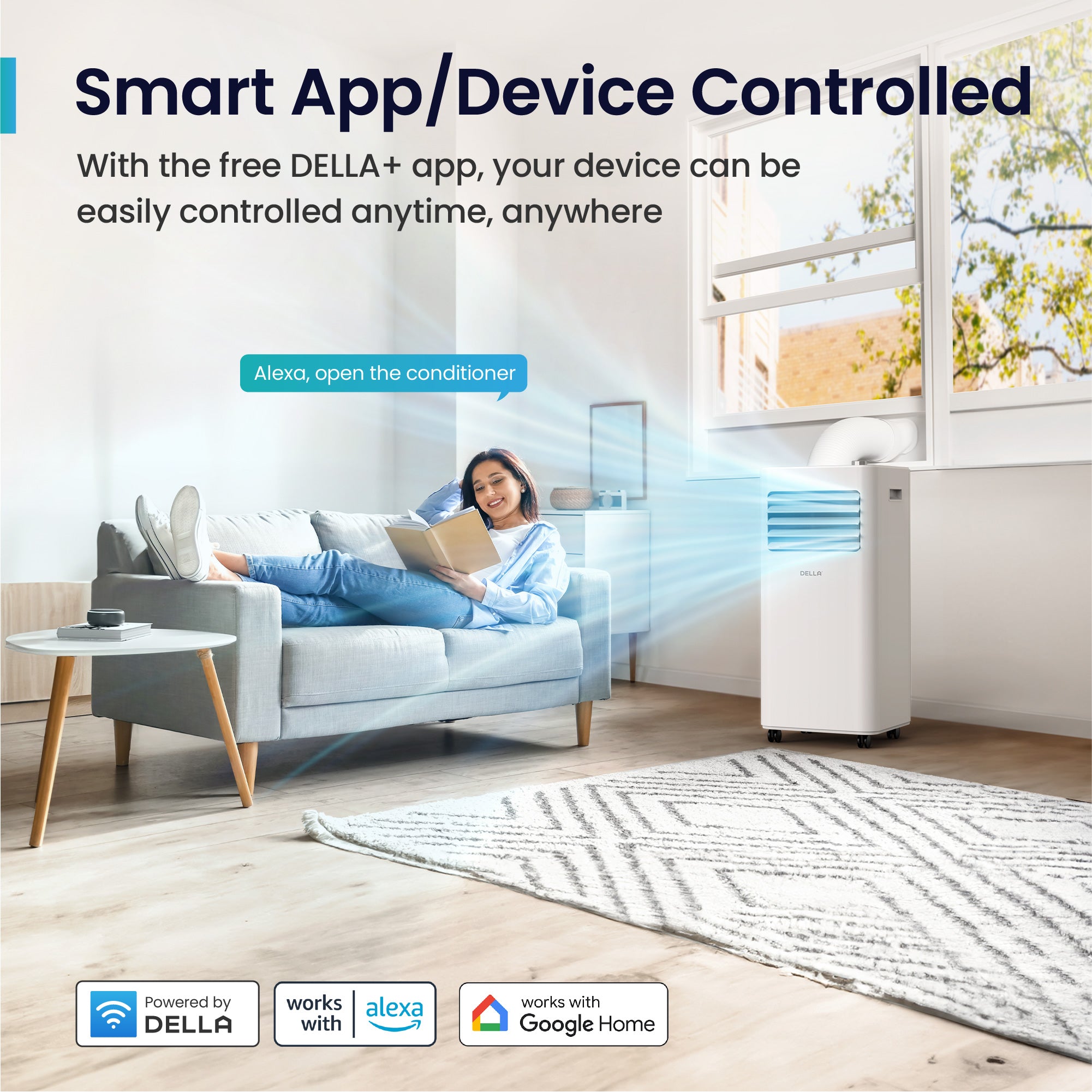 8000 BTU Smart WiFi Enabled Portable AC with Heat/Remote/App Control, Cools Up To 350 Sq. Ft.