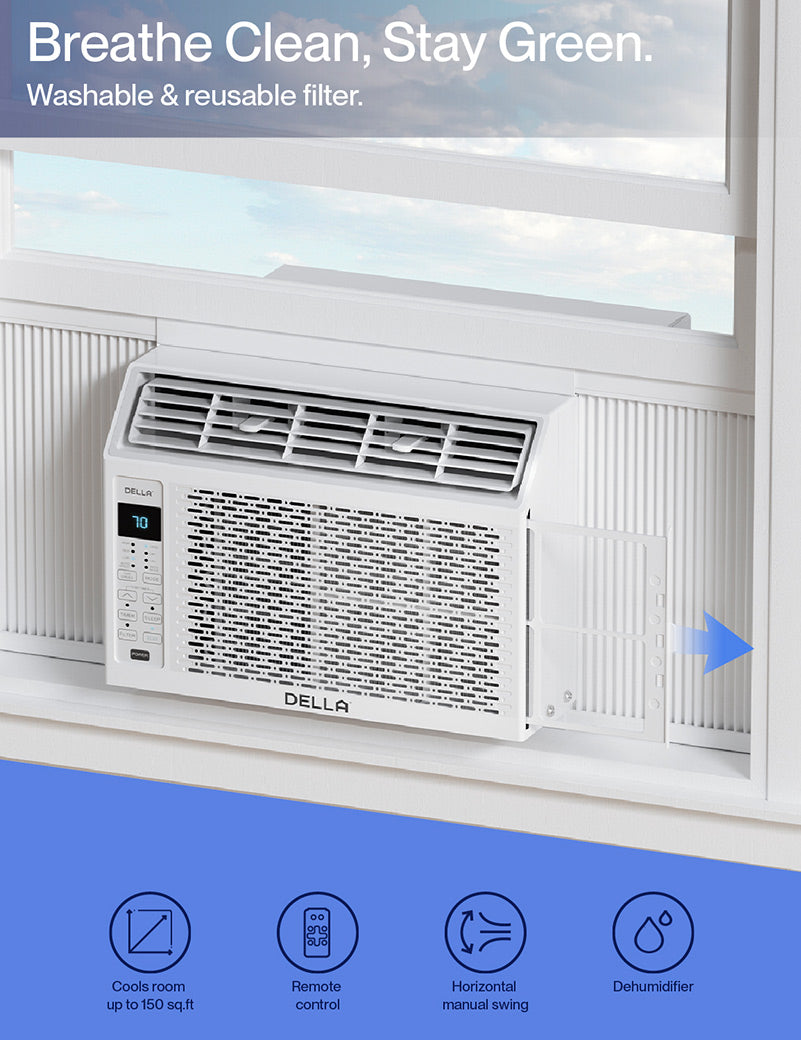 DELLA 5000 BTU Window Air Conditioner with GEO Location, WIFI & Remote Controls, Cools Up to 150 Sq. Ft.
