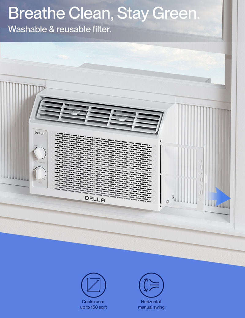 DELLA Fenestra Series 5000 BTU Smart Window Air Conditioner, Cools Up to 150 Sq. Ft.