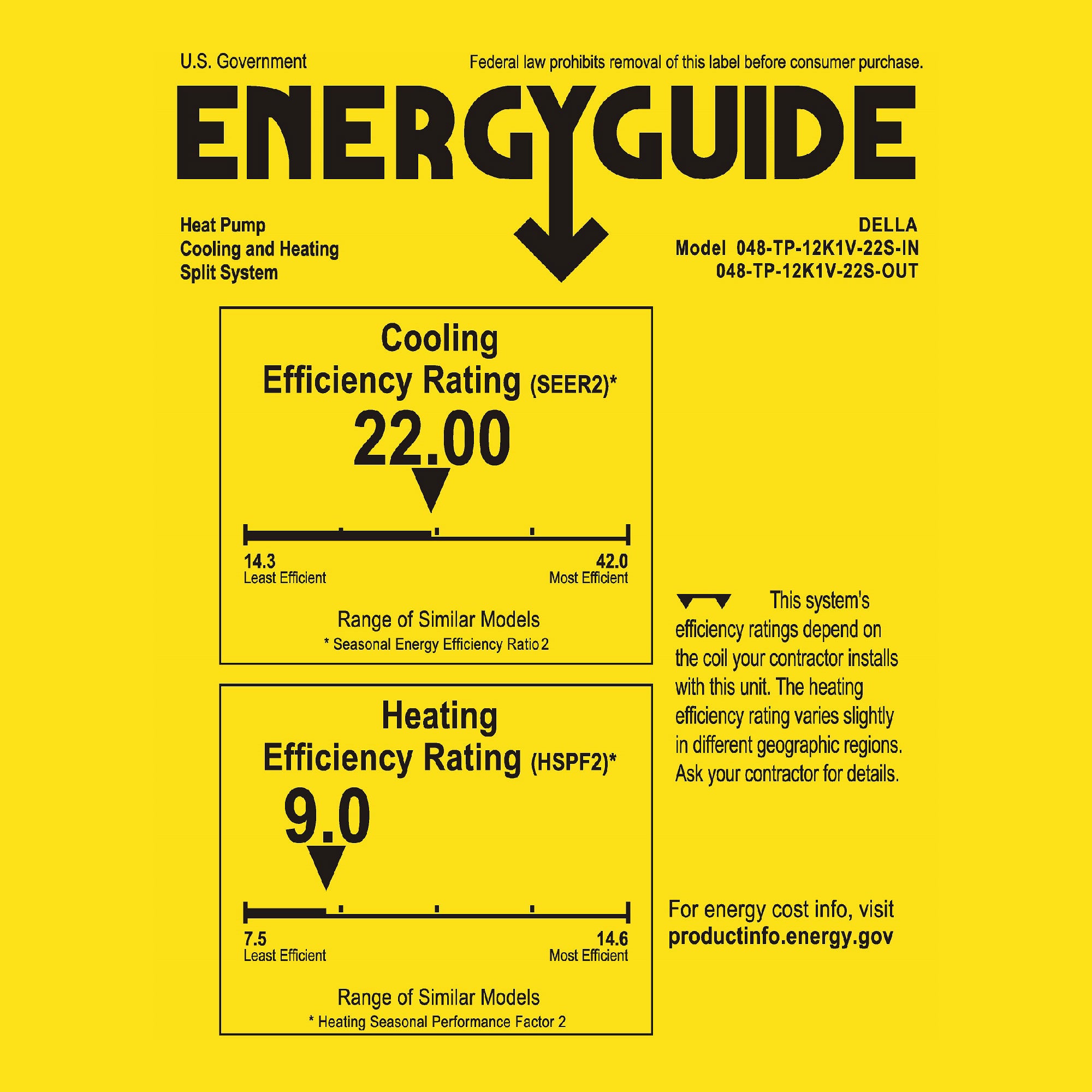 DELLA Optima Series 12000 BTU 22 SEER2 Ultra Heat Mini Split AC - Up to 550 Sq.Ft.