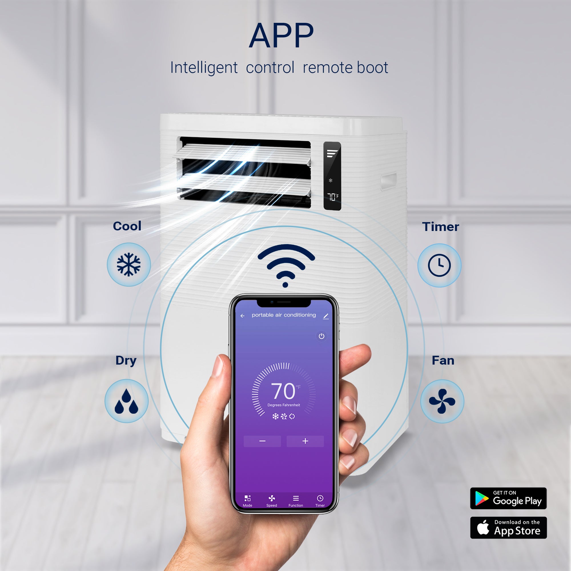 10000 BTU Smart WiFi Enabled Portable AC with Remote/App Control, Cools Up To 550 Sq. Ft.