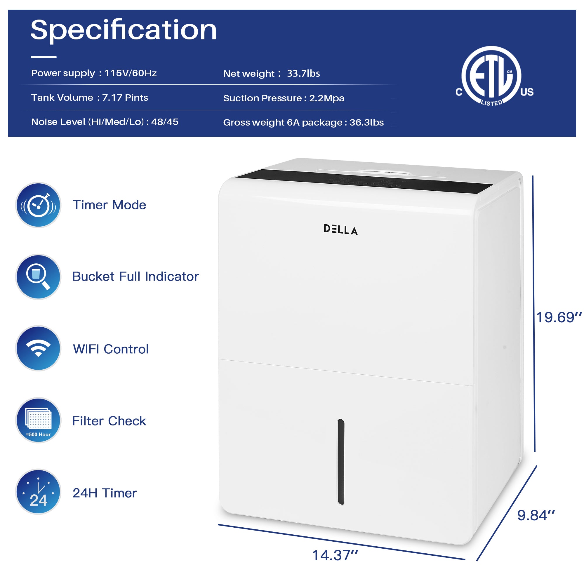 3000 Sq. Ft Smart Dehumidifier WIFI, 50 Pint