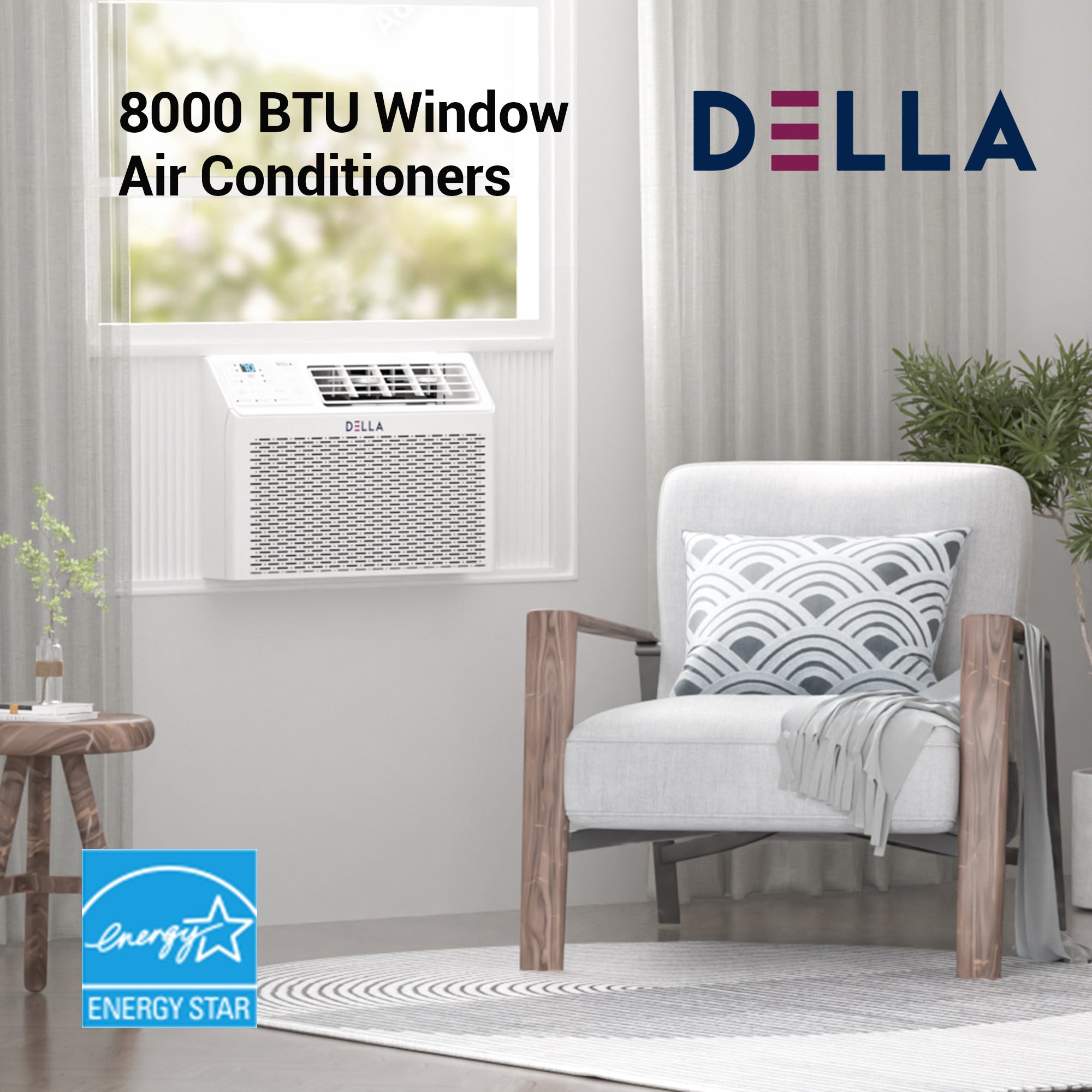 8000 BTU Smart Window AC with Remote/App Control, Cools Up to 350 Sq. Ft