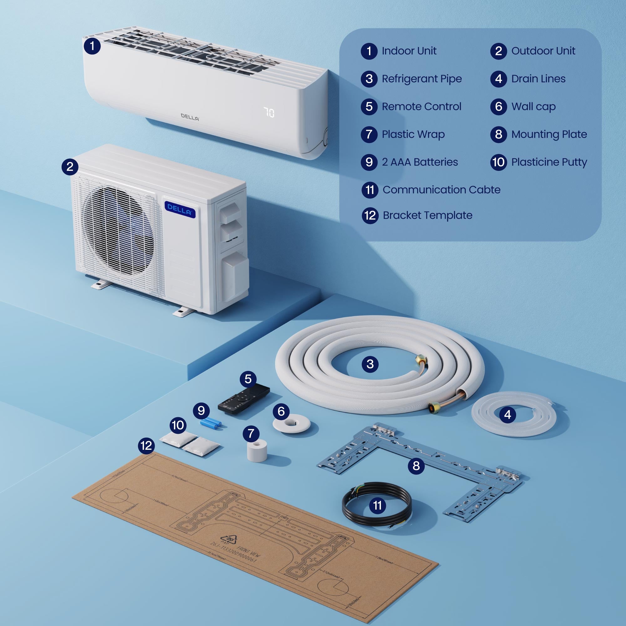 DELLA Motto Series 23000 BTU 19 SEER2 Mini Split Heat Pump AC – Up to 1500 Sq.Ft.