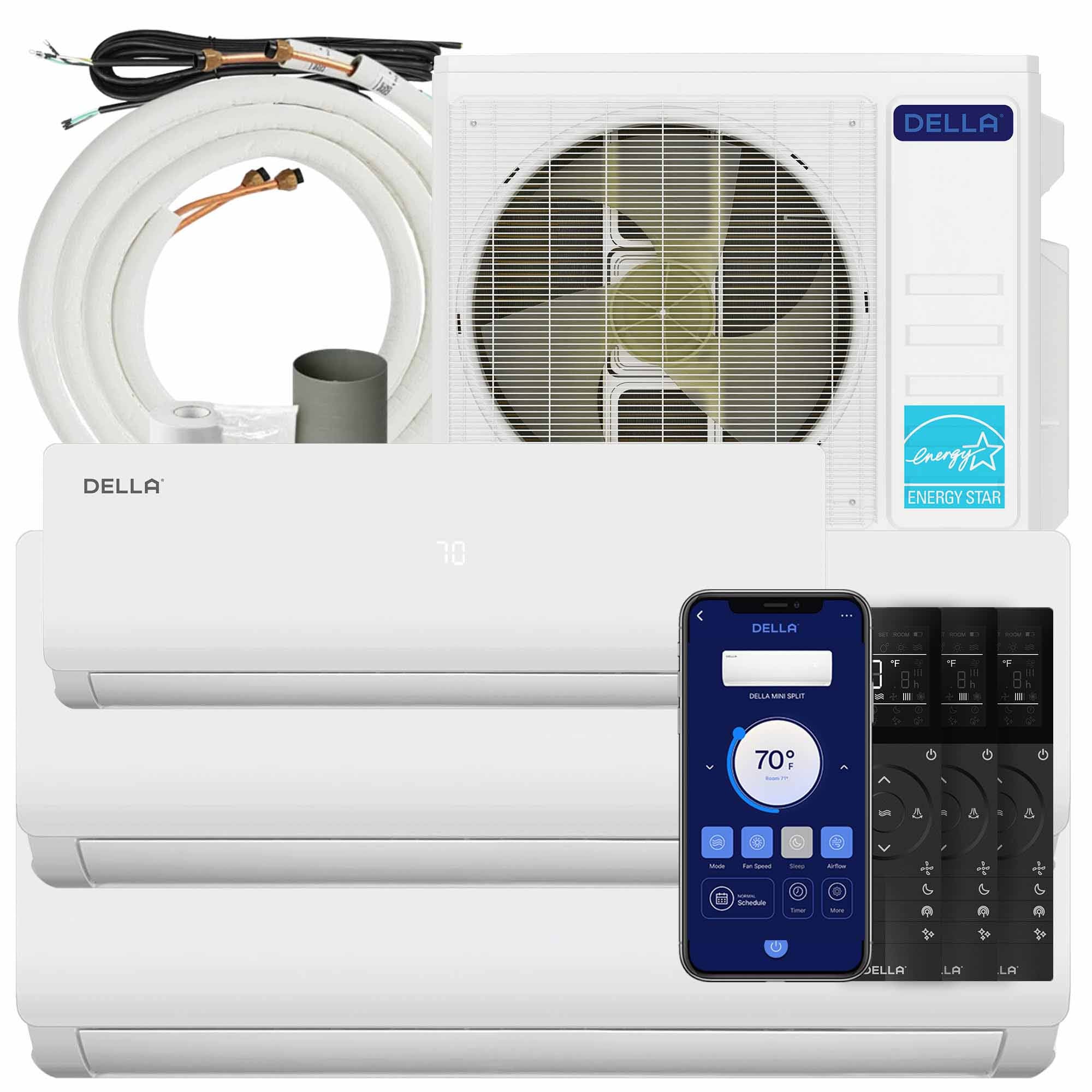 DELLA Vario Series 28000 BTU Tri-Zone Mini Split AC (9K+12K+12k) - Up to 1500 Sq.Ft.