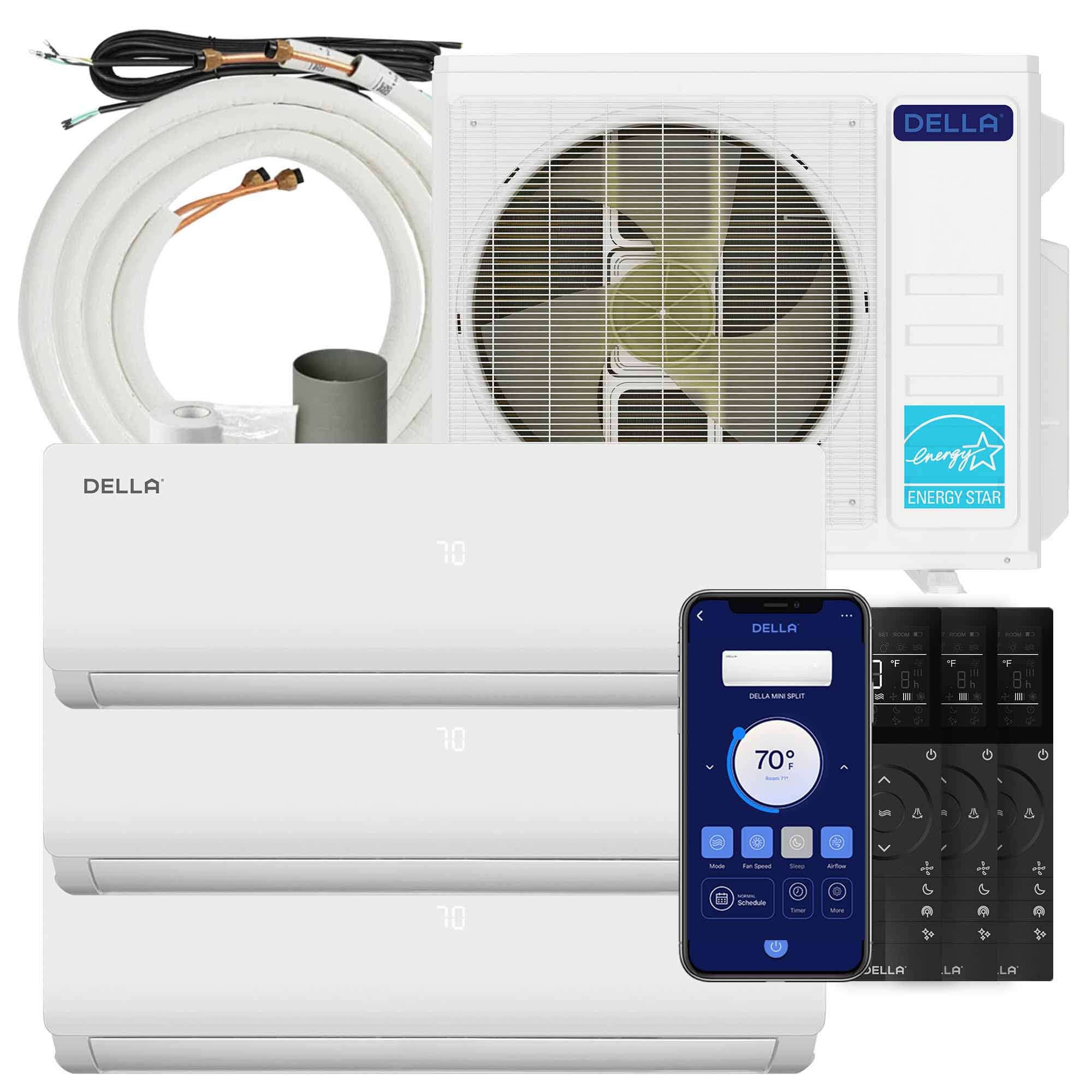 DELLA Vario Series 28000 BTU Tri-Zone Mini Split AC (9K+9K+9k) - Up to 1200 Sq.Ft.
