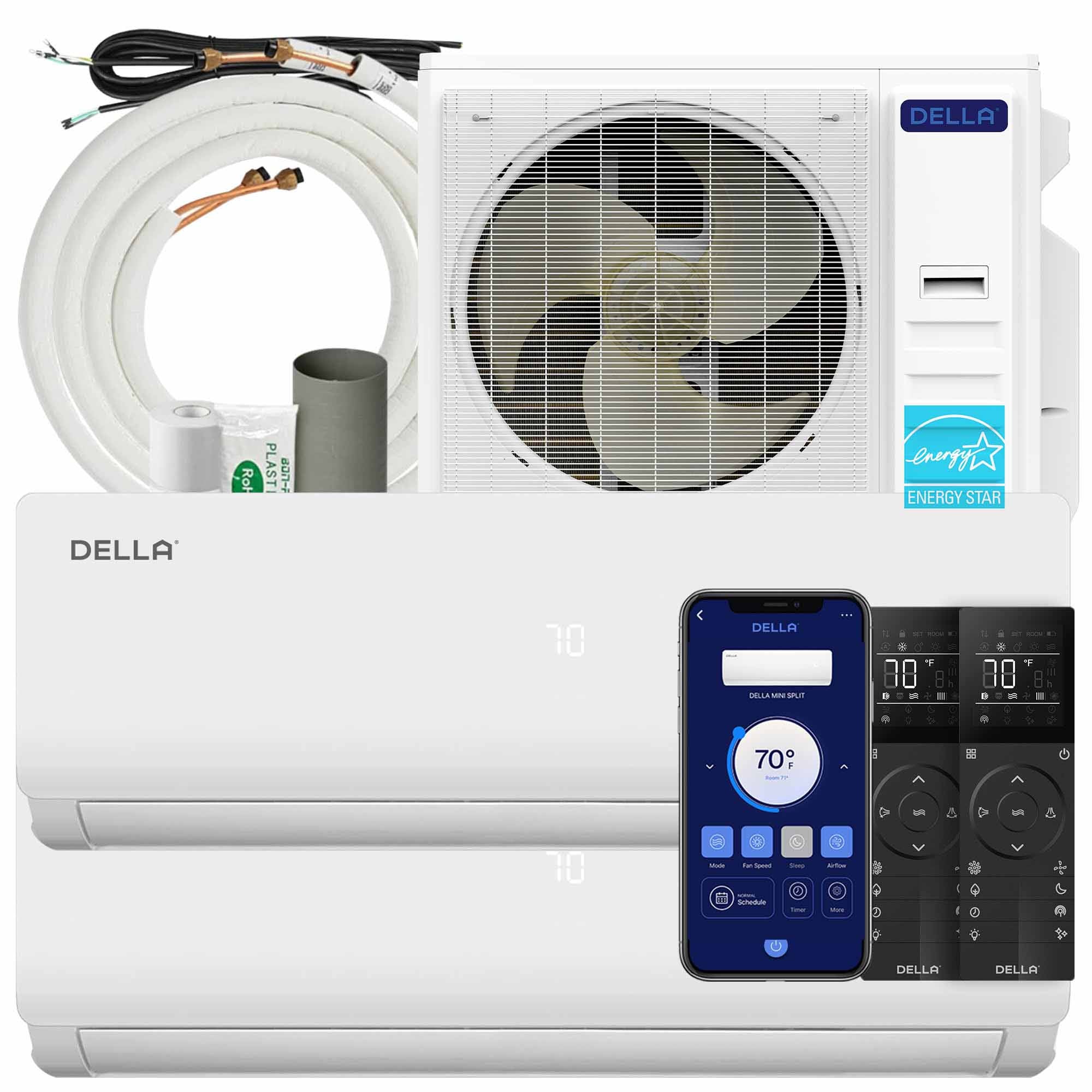 DELLA Vario Series 35000 BTU Dual Zone Mini Split AC (24K+24K) - Up to 3000 Sq.Ft.