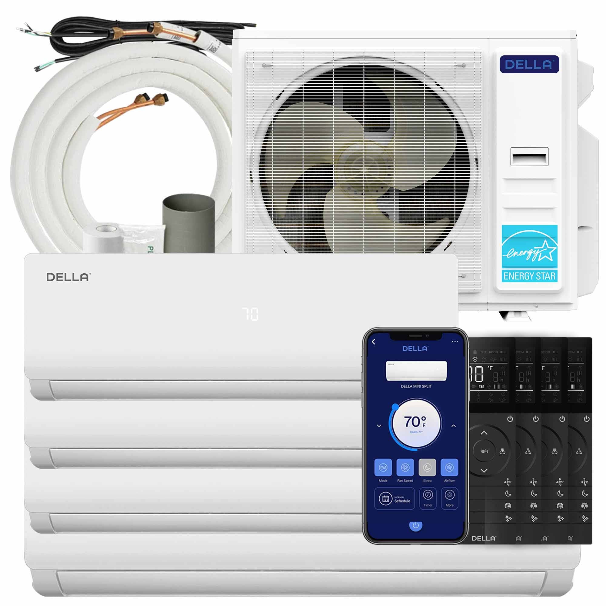 DELLA Vario Series 35000 BTU Quad Zone Mini Split AC (9K+9K+12K+18K) - Up to 2350 Sq.Ft.