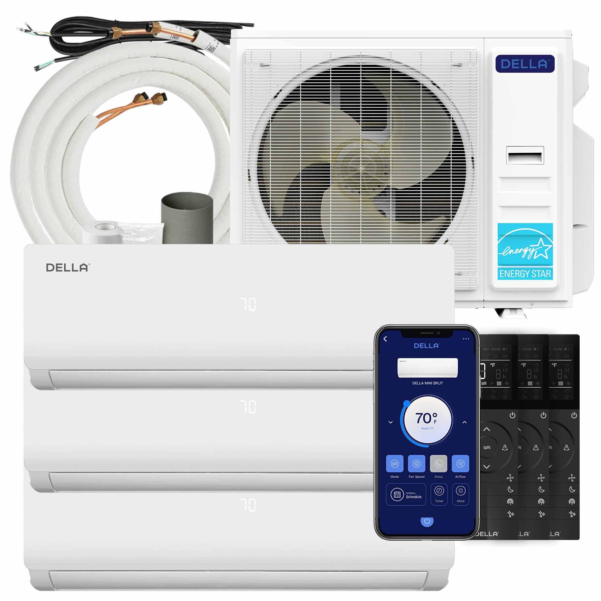 DELLA Vario Series 35000 BTU Tri-Zone Mini Split AC (9K+12K+12K) - Up to 1500 Sq.Ft.