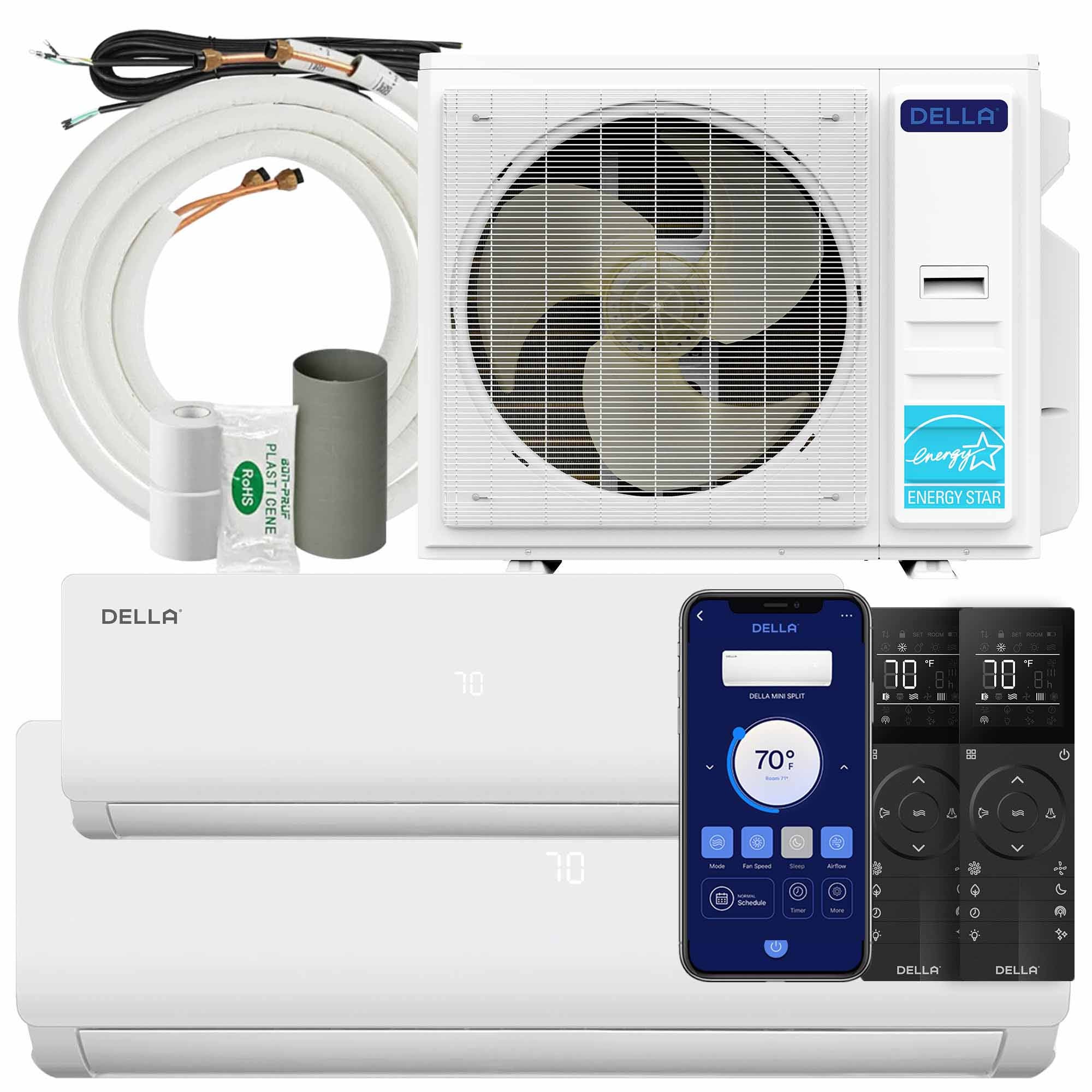 DELLA Vario Series 45000 BTU Dual Zone Mini Split AC (18K+24K) - Up to 2500 Sq.Ft.