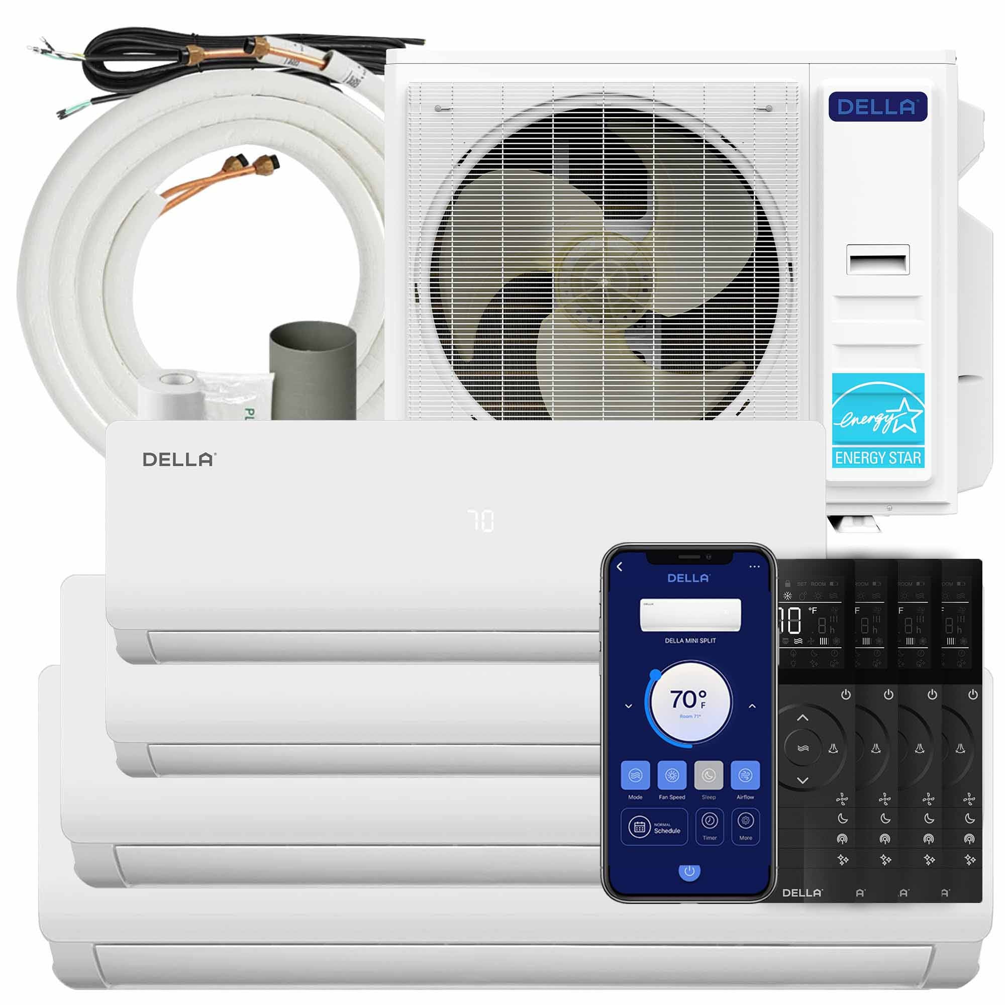 DELLA Vario Series 45000 BTU Quad Zone Mini Split AC (9K+12K+12k+24K) - Up to 3000 Sq.Ft.