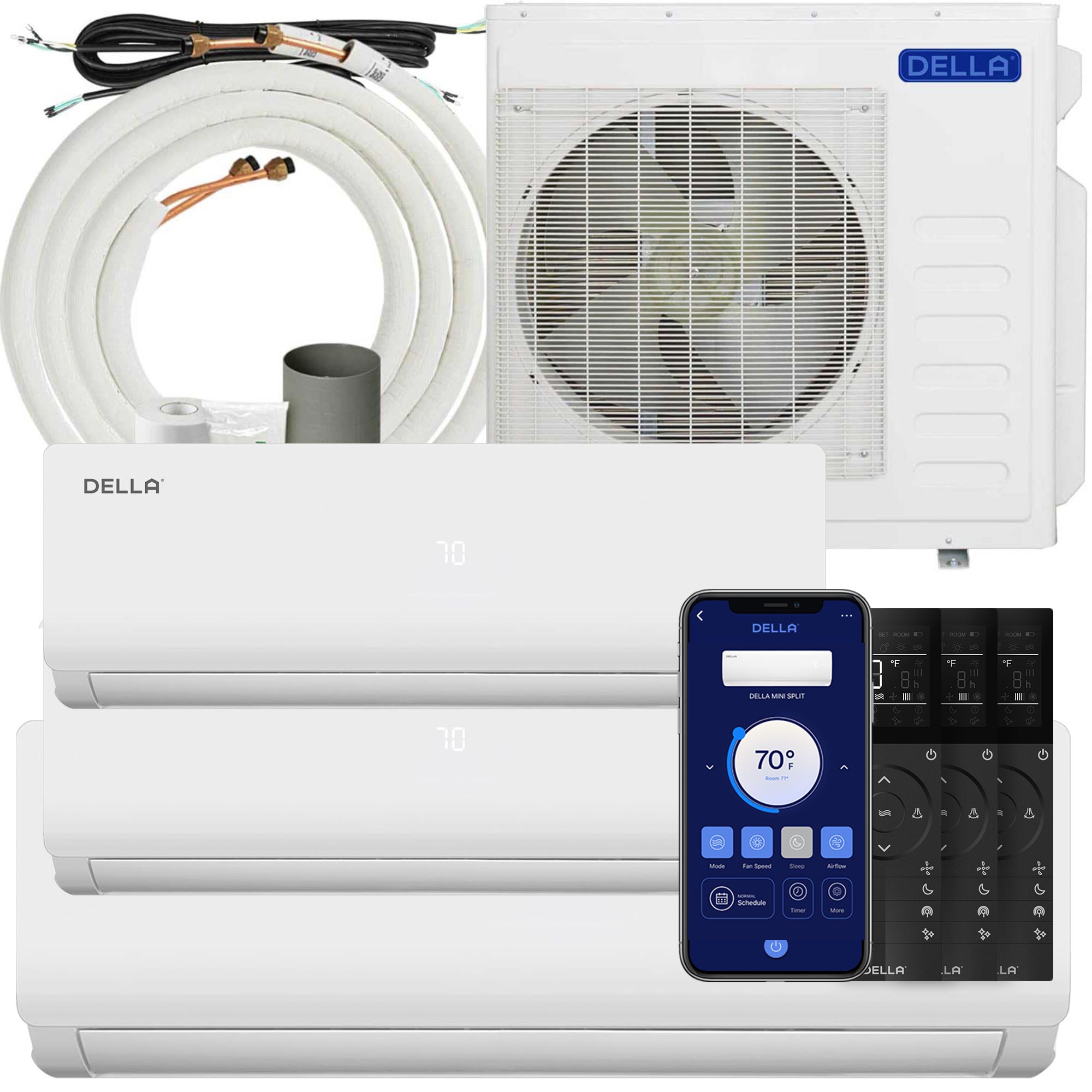 DELLA Vario Series 36000 BTU Tri-Zone Mini Split AC (9K+12K+18K) – Up to 1950 Sq.Ft.