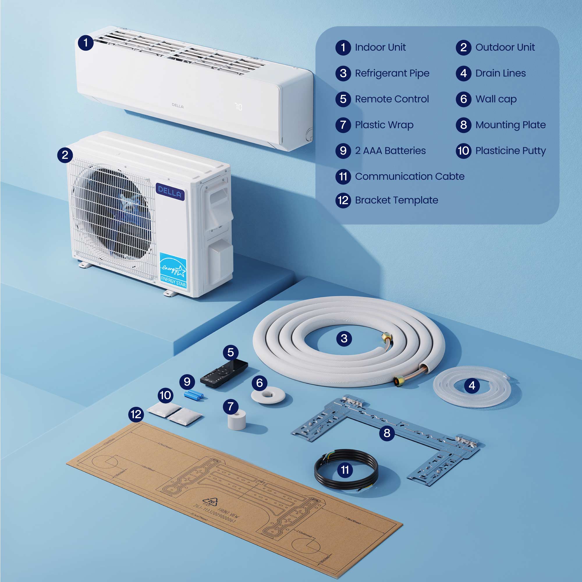 DELLA Serena Series 9000 BTU 22 SEER2 Mini-Split Heat Pump AC - Up to 400 Sq.Ft.