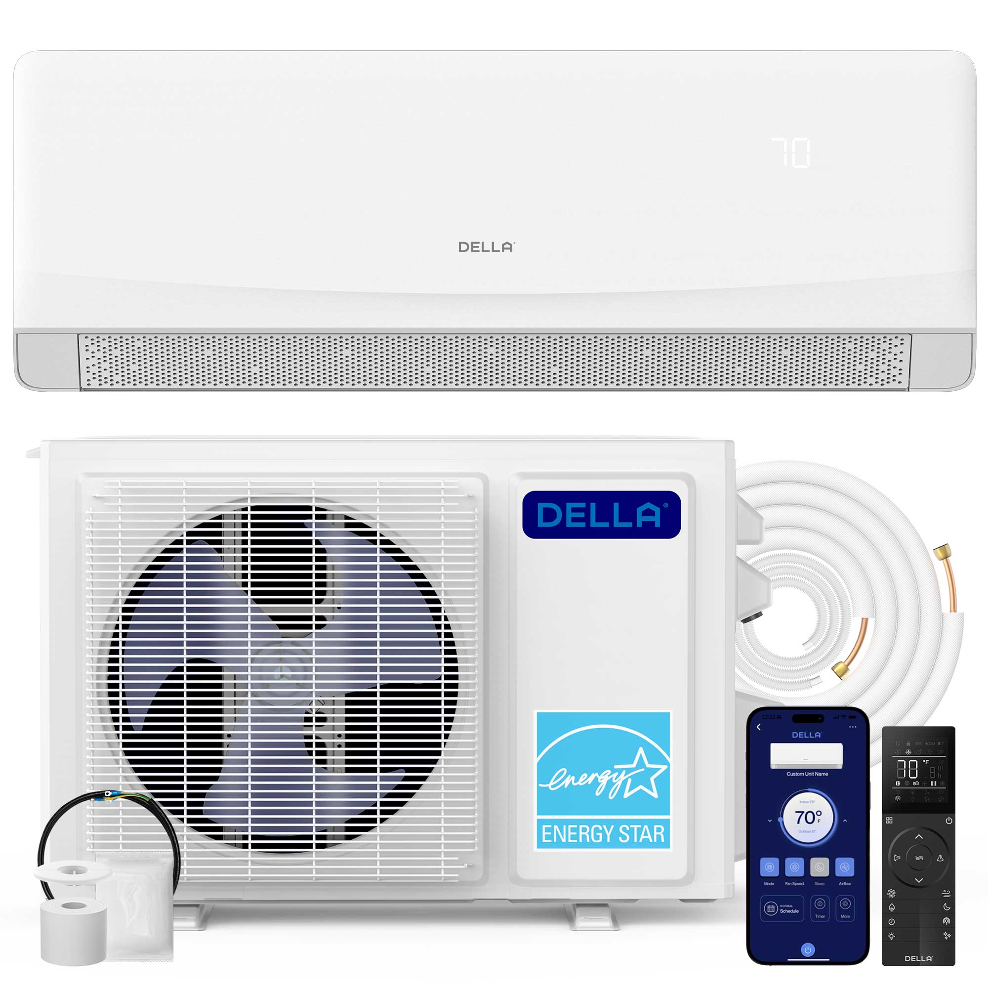 DELLA Serena CloudAir Series 9000 BTU 22 SEER2 Mini Split Heat Pump AC - Up to 400 Sq.Ft.