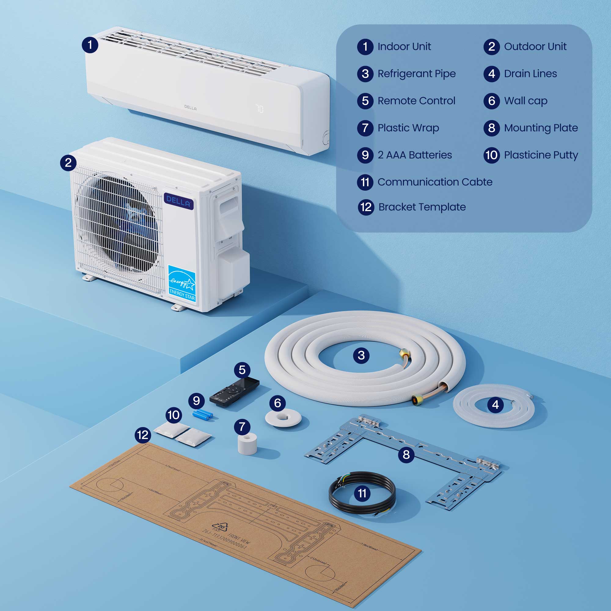 DELLA Serena Cloud Air Series 12000 BTU 22 SEER2 Mini Split Heat Pump AC - Up to 550 Sq.Ft.