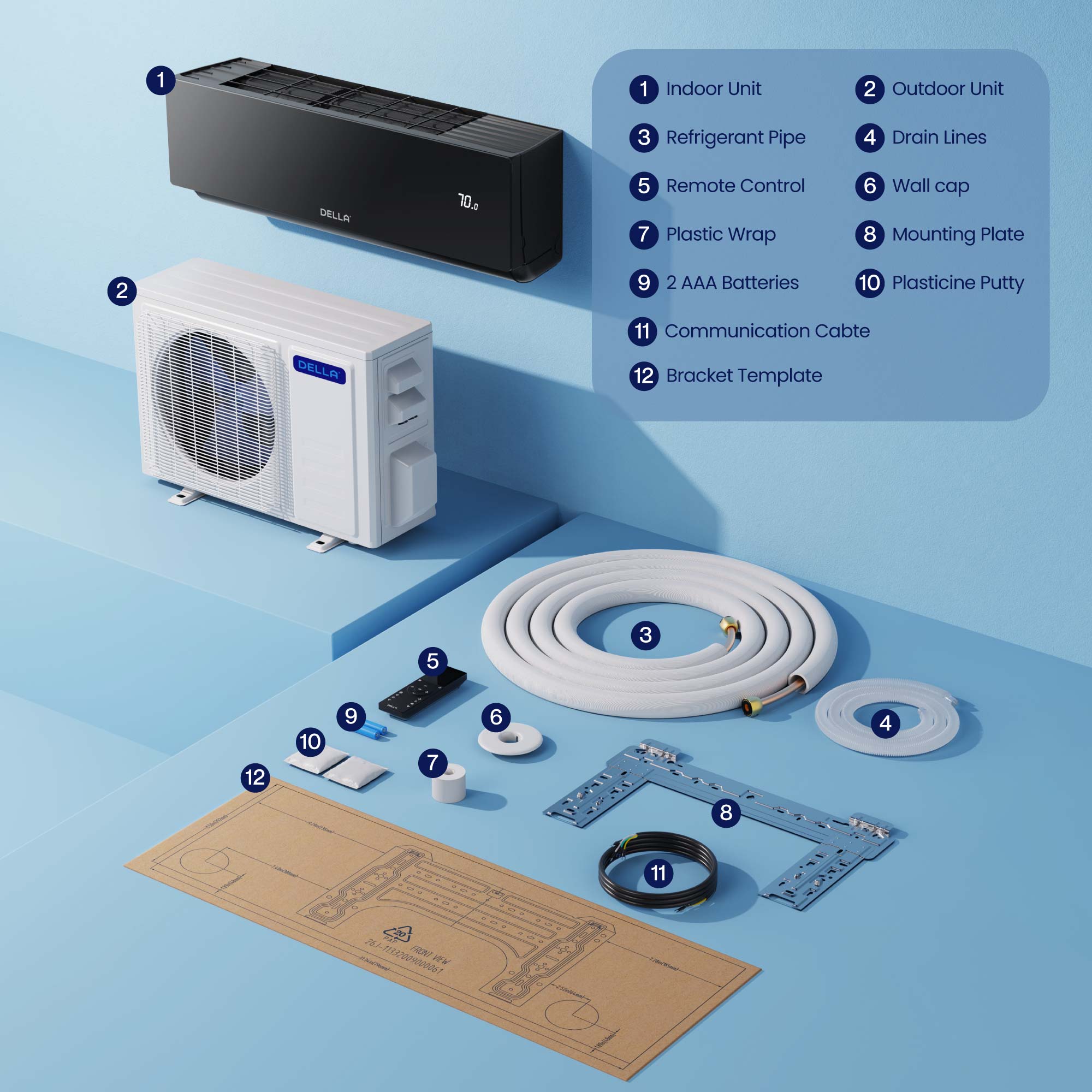 DELLA Umbra Series 12000 BTU 19 SEER2 Mini Split Heat Pump AC - Up to 550 Sq.Ft.