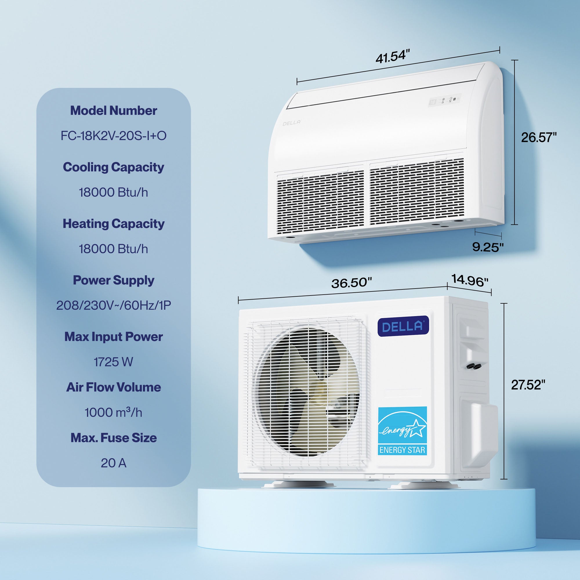 DELLA 18000 BTU 20.5 SEER2 Floor Mounted Mini Split AC - Up to 1000 Sq. Ft.