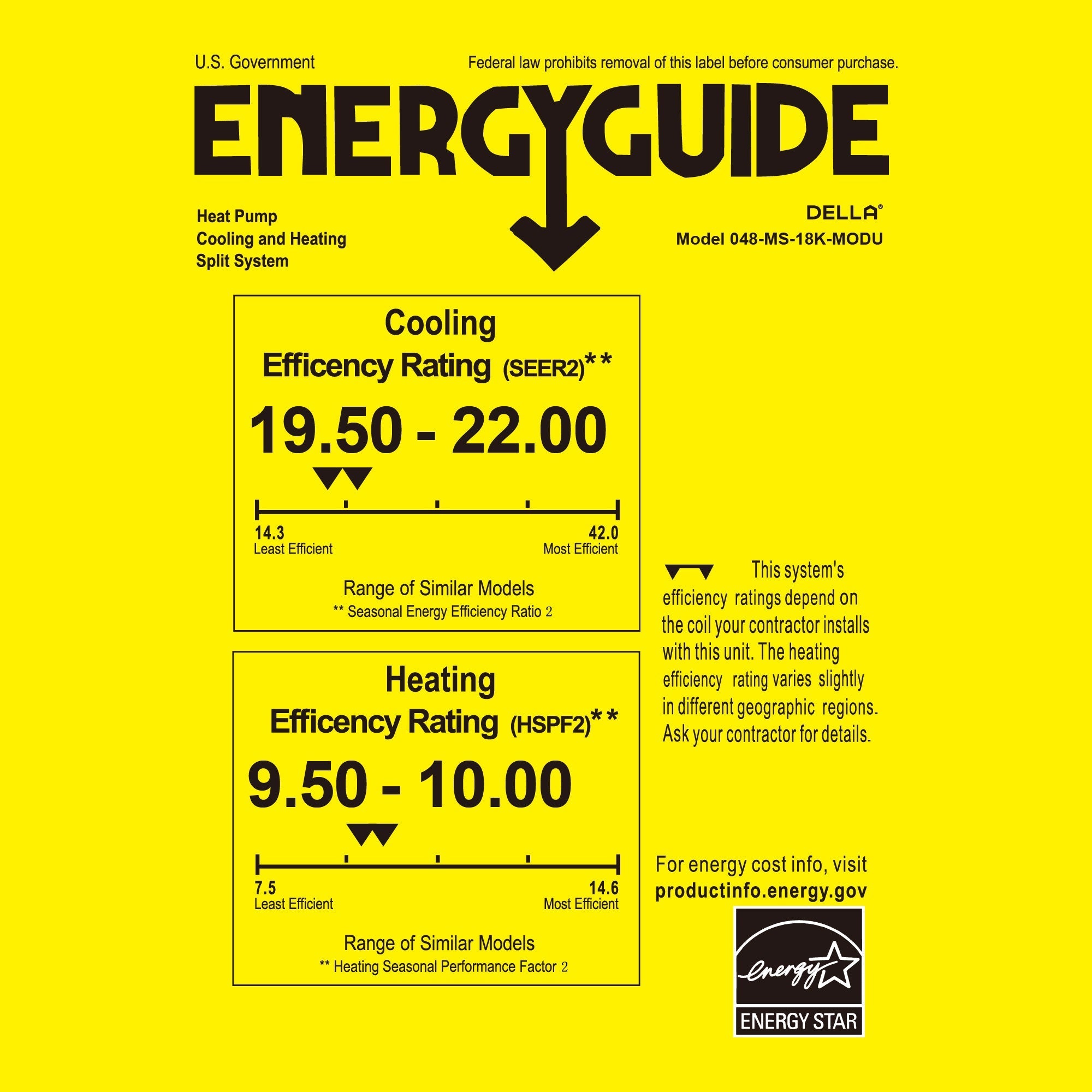 DELLA Serena Series 18000 BTU Dual Zone Mini Split AC (7K + 12K) - Up to 850 Sq.Ft.