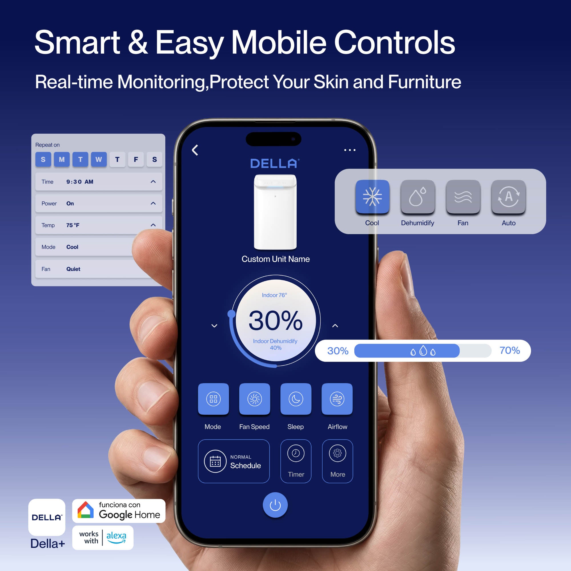 DELLA 14,000 BTU Drainage-Free Portable Air Conditioner for Rooms Up to 290 Sq. Ft.