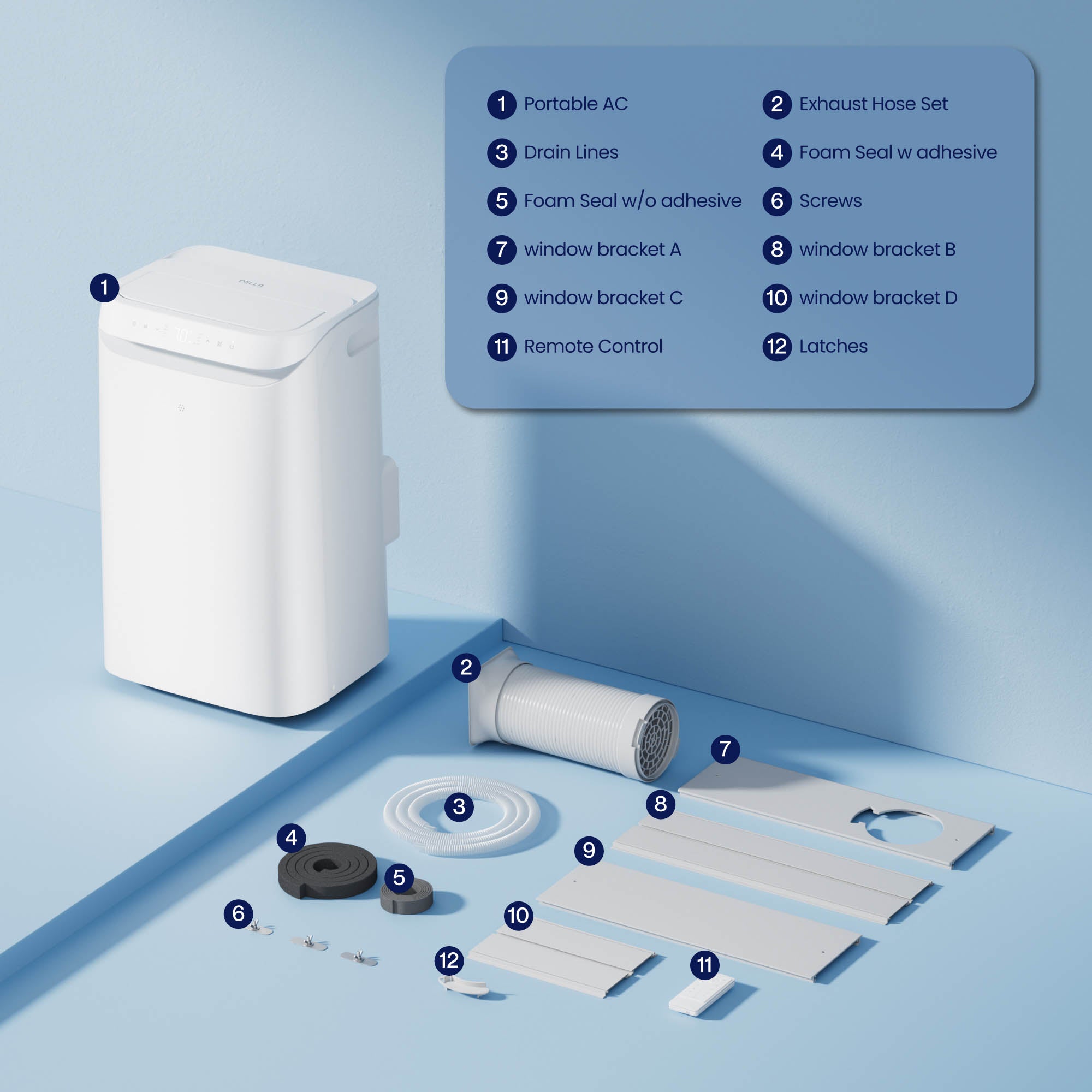 DELLA 12,000 BTU Smart Portable Air Conditioner for Rooms Up to 270 Sq. Ft.