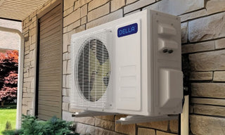 DELLA mini split outdoor unit mounted on a wall