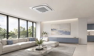 DELLA ceiling cassette mini splits recessed into the ceiling of open-plan living room