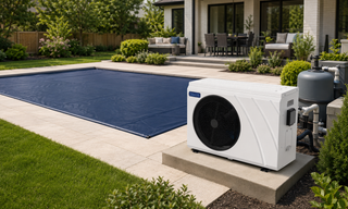 della pool heat pump covered pool