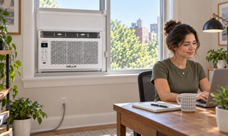 DELLA window AC cooling a home office