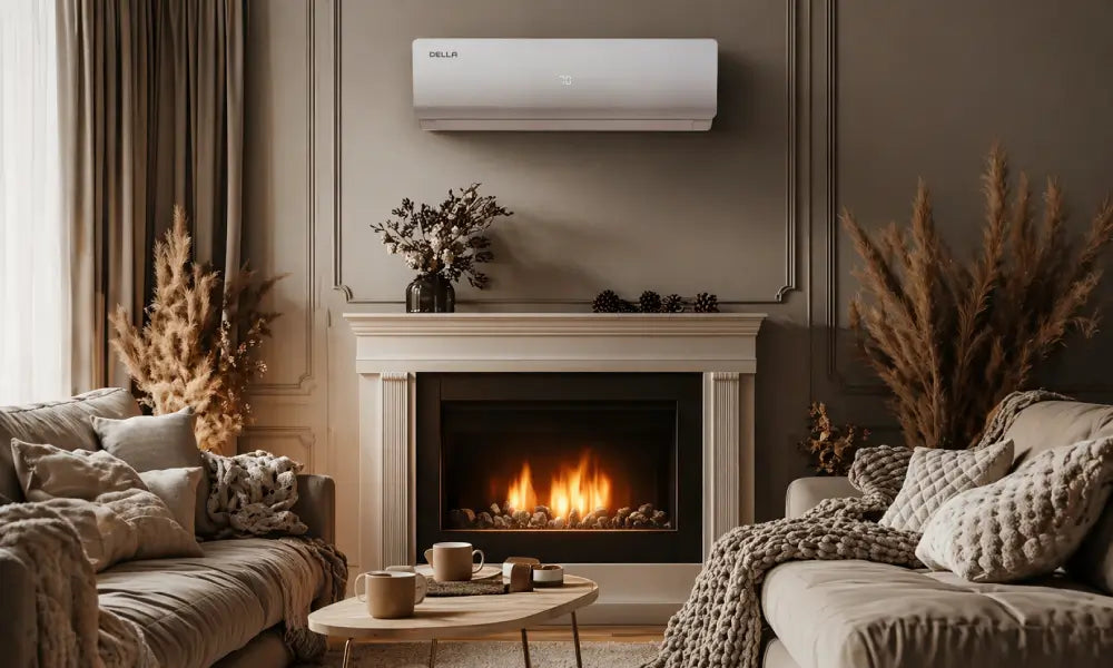 Mini split heating cozy living room