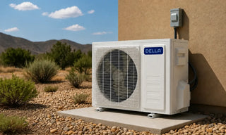 Outdoor mini split unit beside home