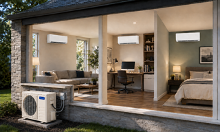 DELLA mini split above bedroom bed