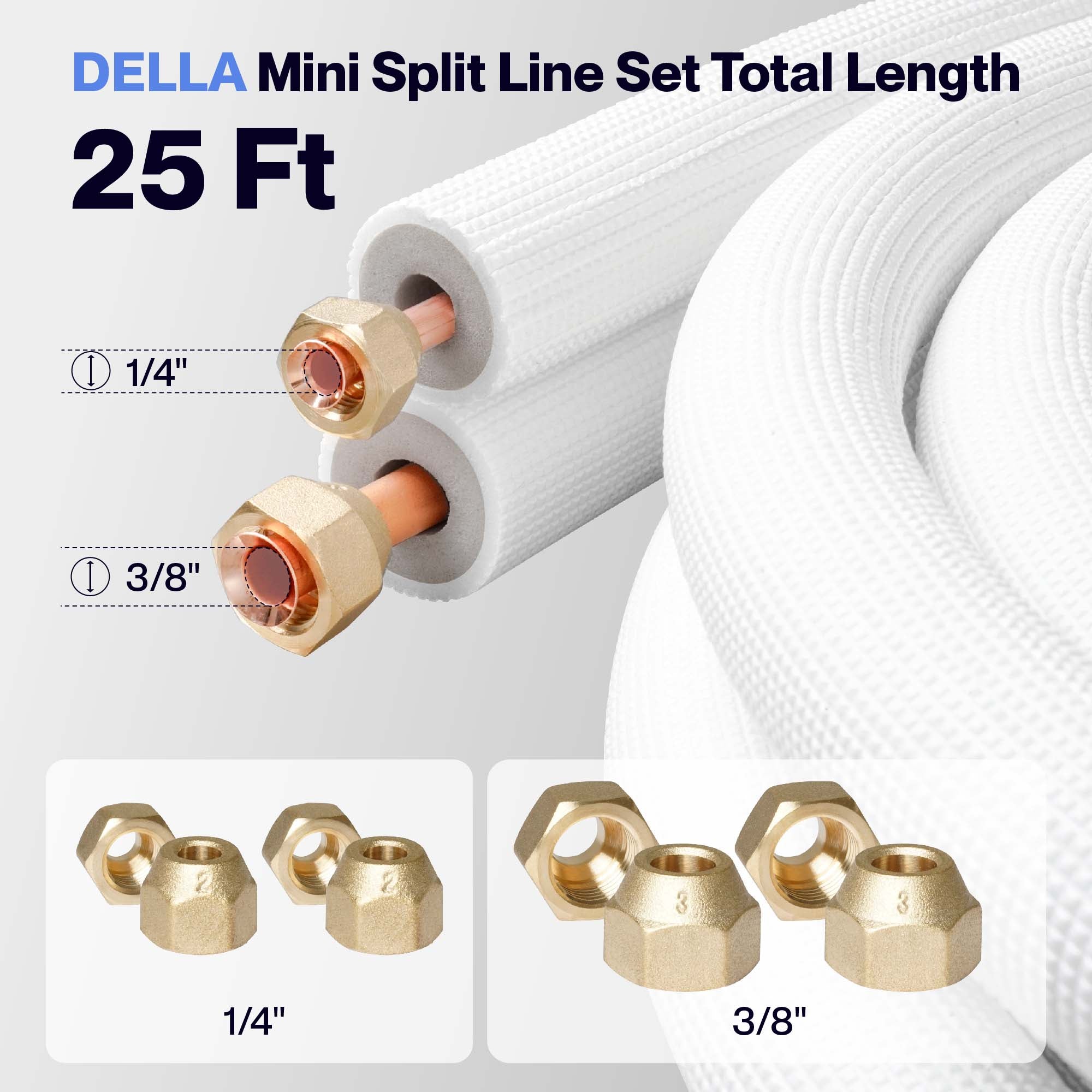 #Size_25FT Line Set 3/8" & 1/4"O.D. Copper Pipes Tubing