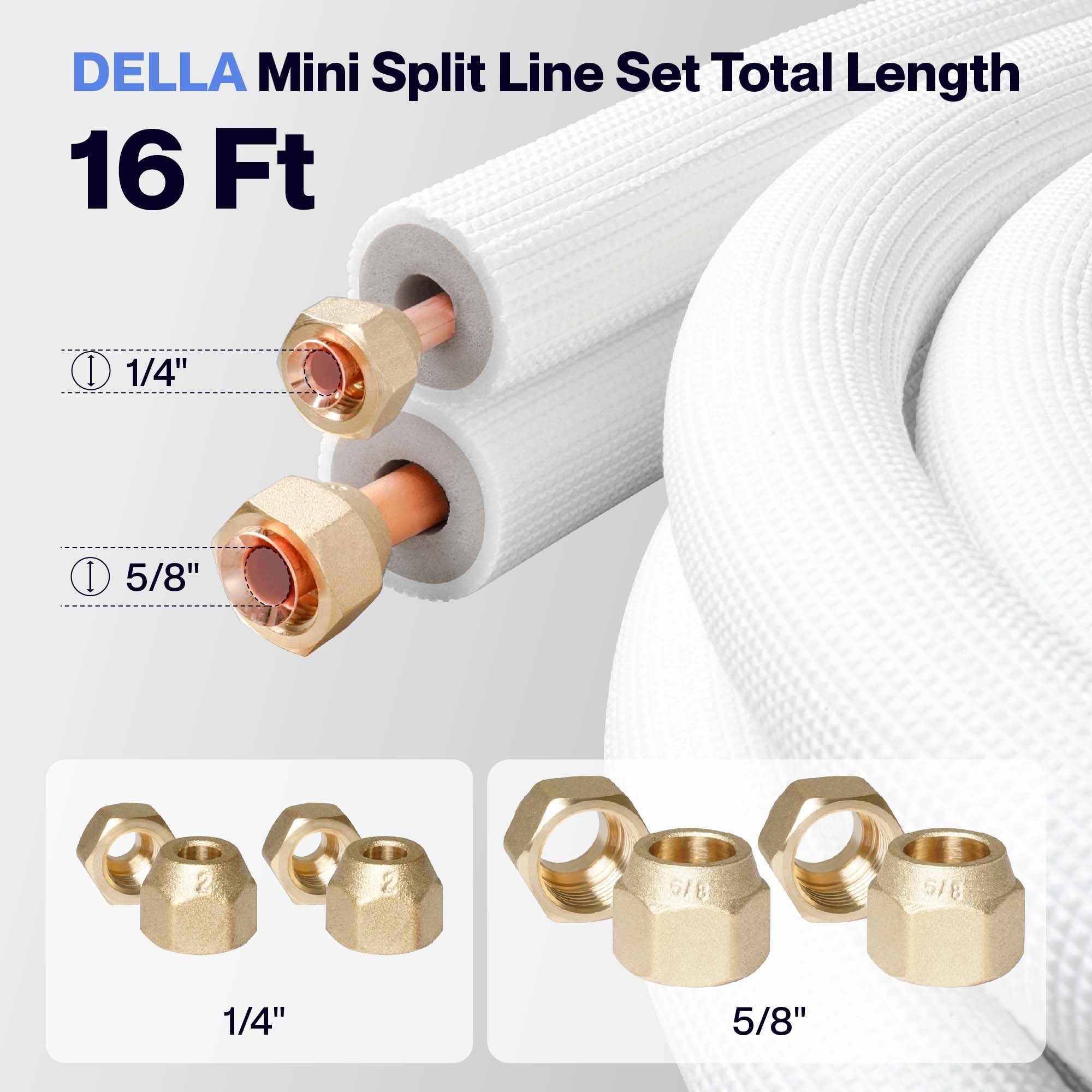 #Size_16FT Line Set 5/8" & 1/4"O.D. Copper Pipes Tubing