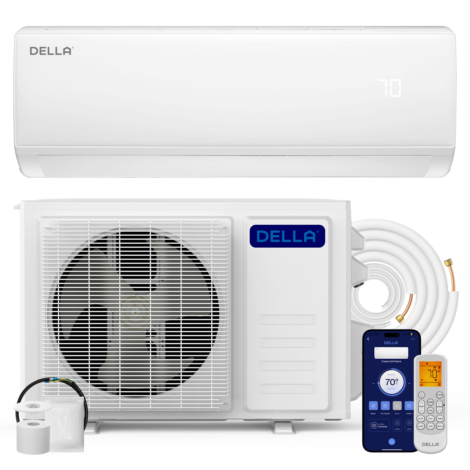 DELLA Econo Series 23000 BTU 17 SEER2 Mini-Split Heat Pump AC - Up to 1500 Sq.Ft.