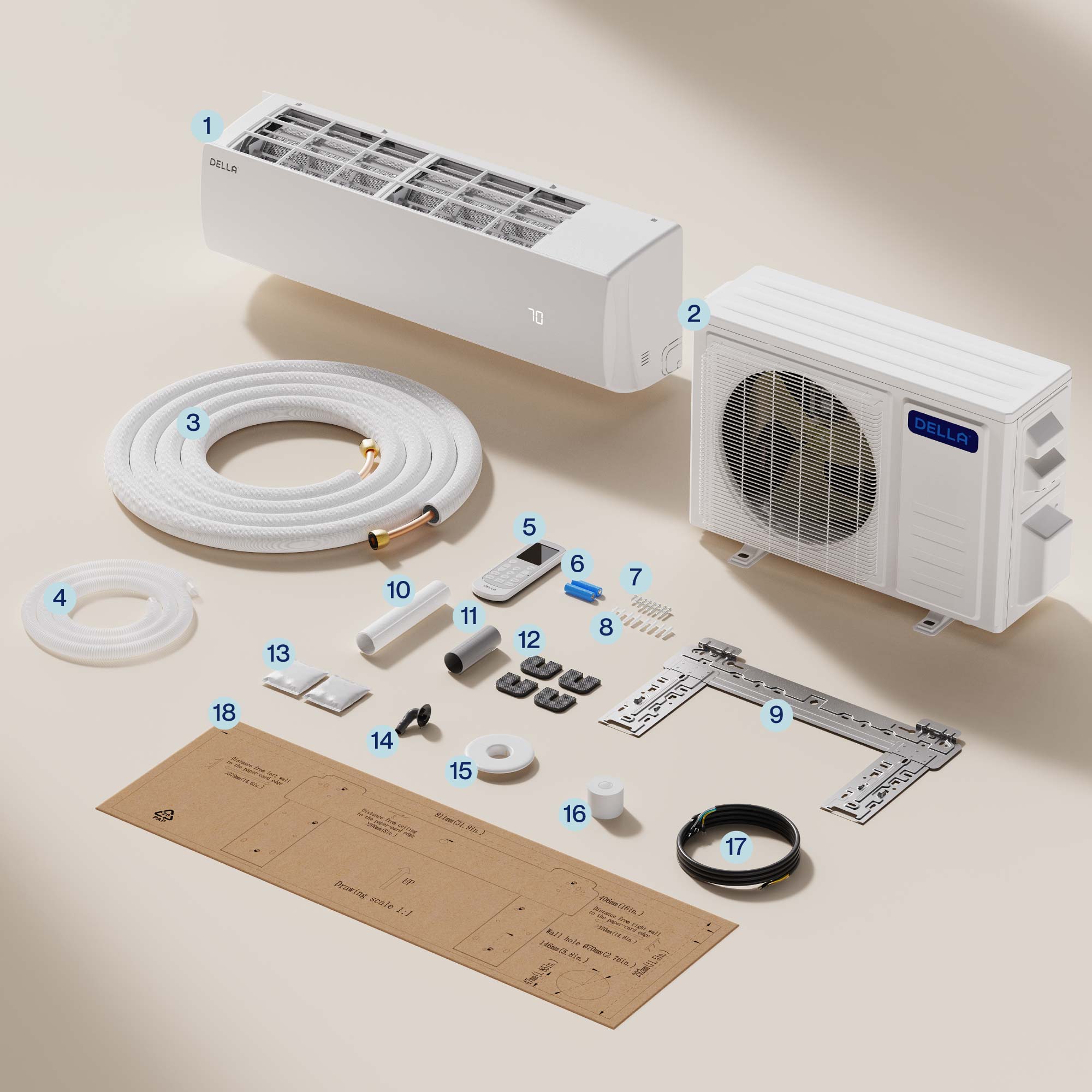 DELLA Econo Series 11500 BTU 17 SEER2 Mini Split Heat Pump AC - Up to 550 Sq.Ft.