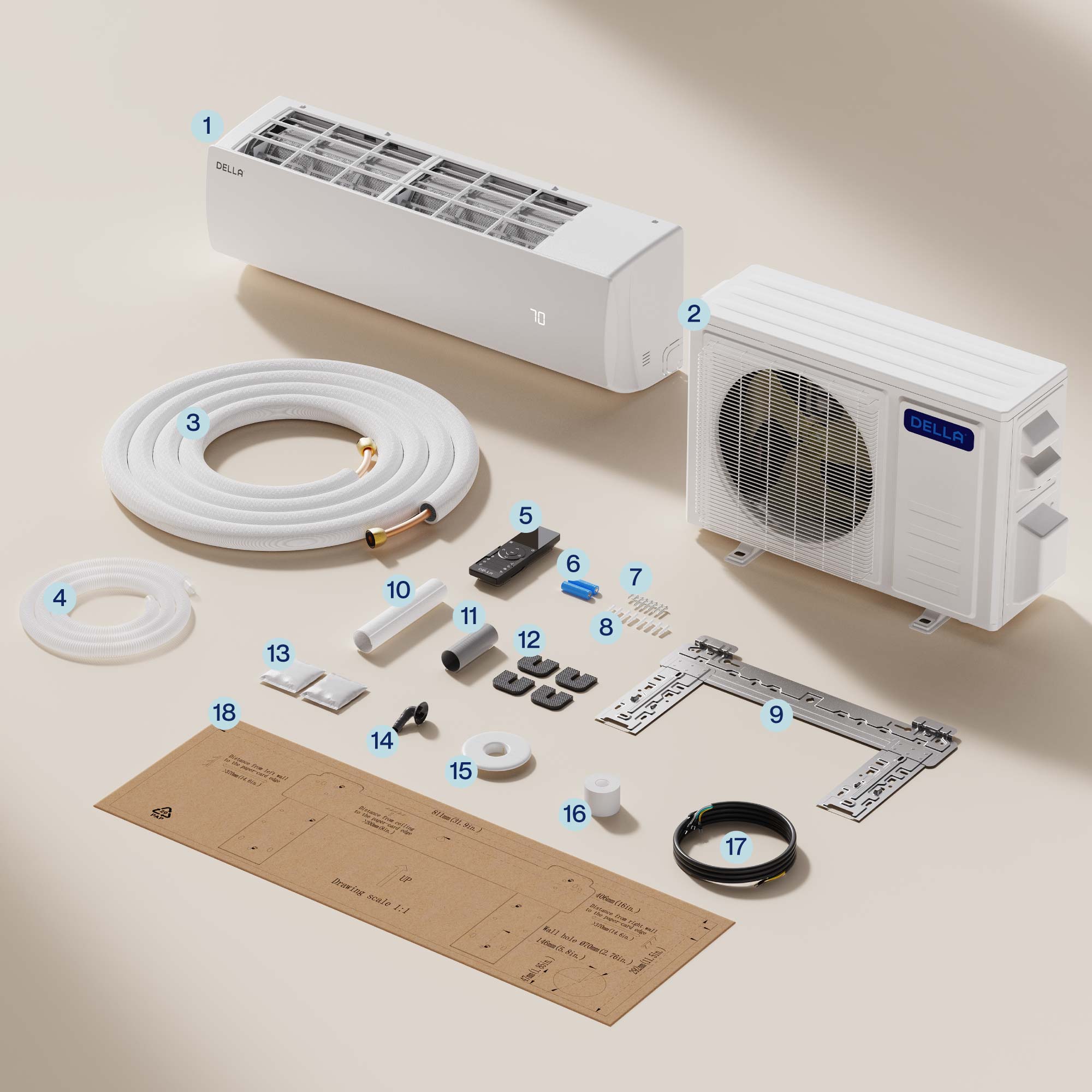 DELLA Econo Series 17000 BTU 17 SEER2 Mini Split Heat Pump AC-Up to 1000 Sq.Ft.
