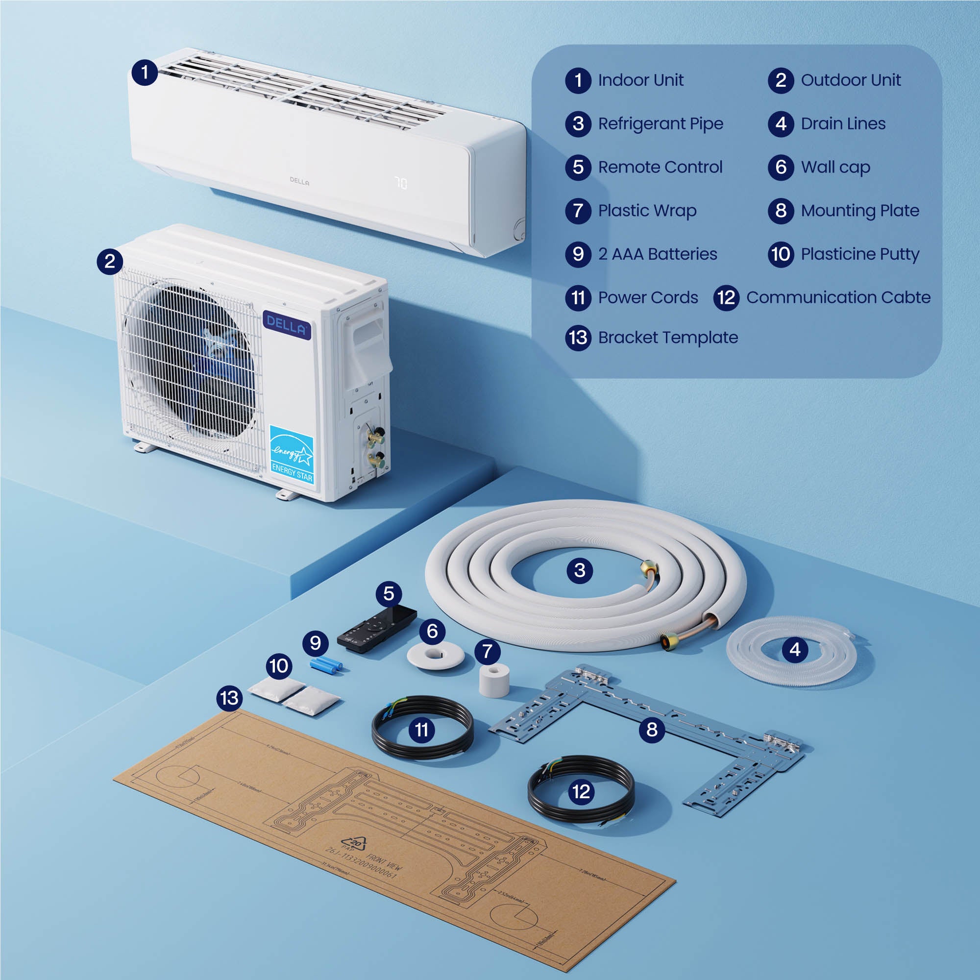 Serena Series 18000 BTU SEER2 22 Mini-Split Heat Pump AC - Up to 1000 Sq.Ft.