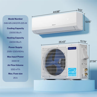 DELLA Serena Series 24000 BTU 22 SEER2 Mini-Split Heat Pump AC - Up to 1500 Sq.Ft.