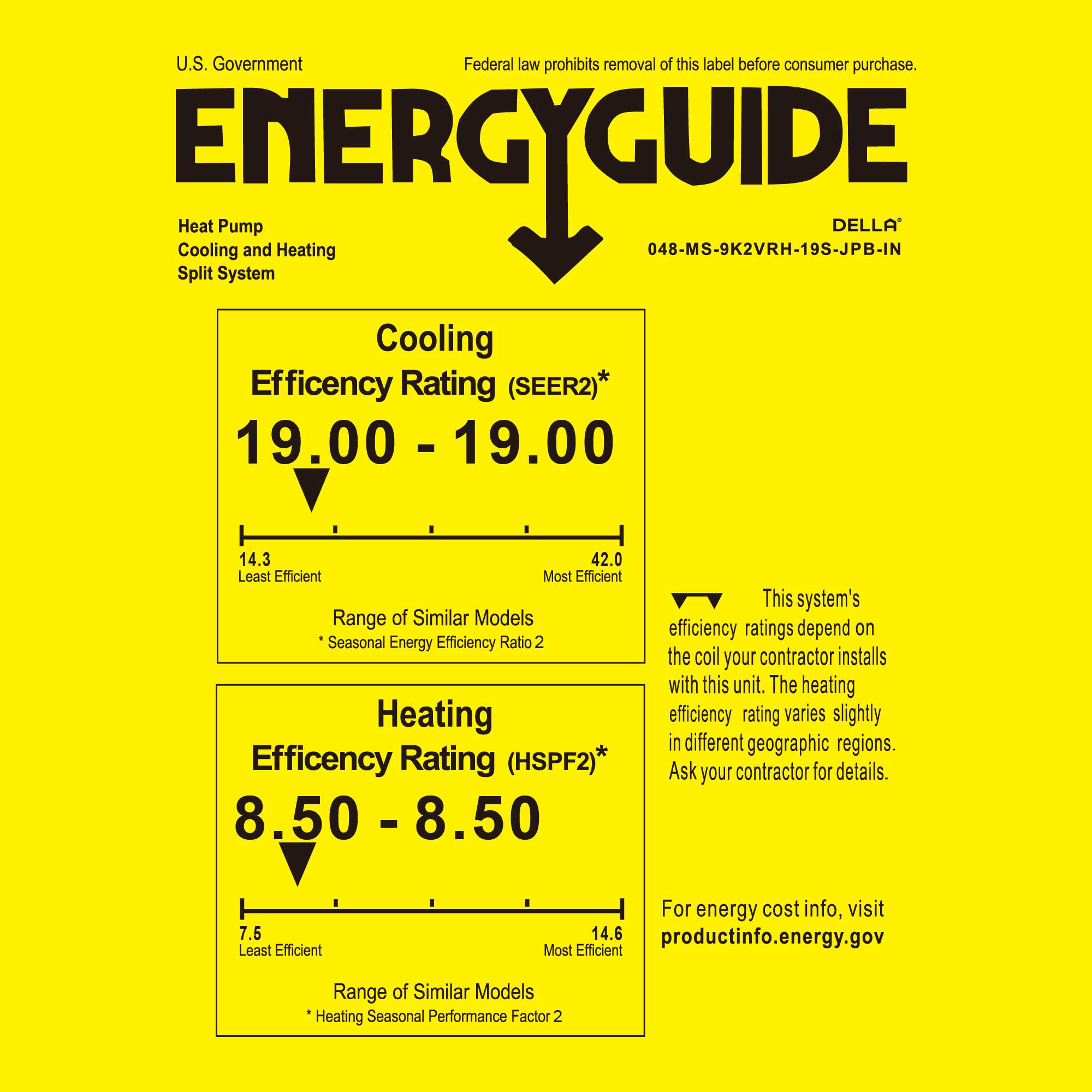 DELLA Umbra Series 9100 BTU 19 SEER2 Mini Split Heat Pump AC - Up to 400 Sq.Ft.