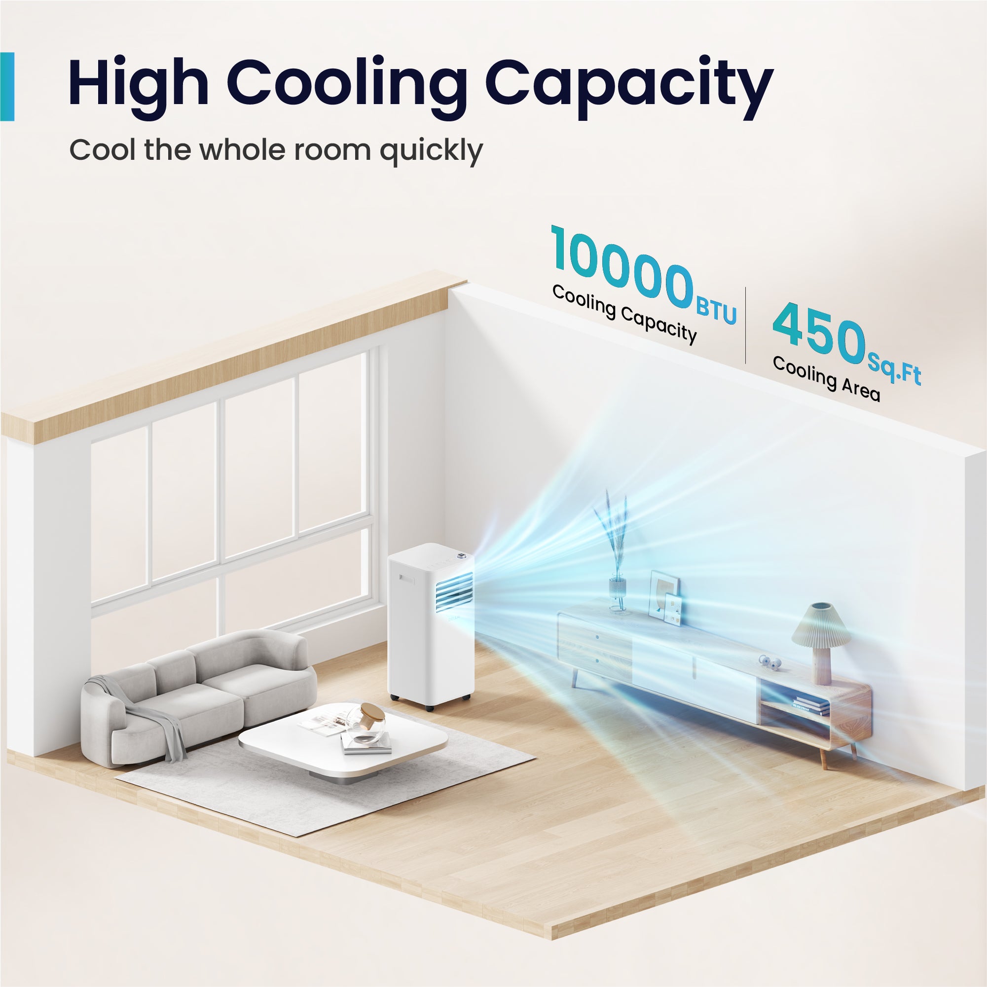 10000 BTU Smart WiFi Enabled Portable AC with Heat/Remote/App Control, Cools Up To 450 Sq. Ft.