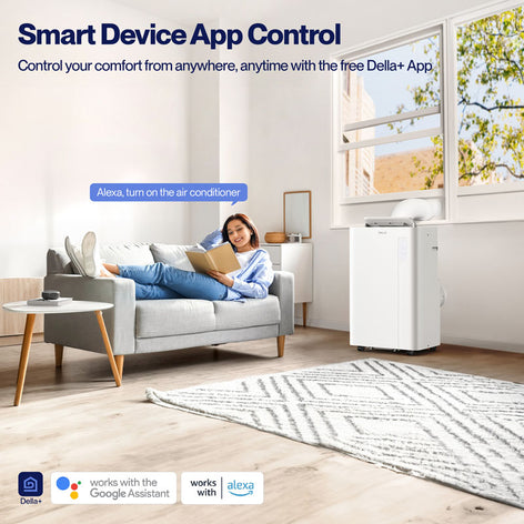 DELLA Velocity Series 14,000 BTU Smart WiFi Enabled Portable AC with Heat/Remote/App Control, Cools Up To 650 Sq. Ft.