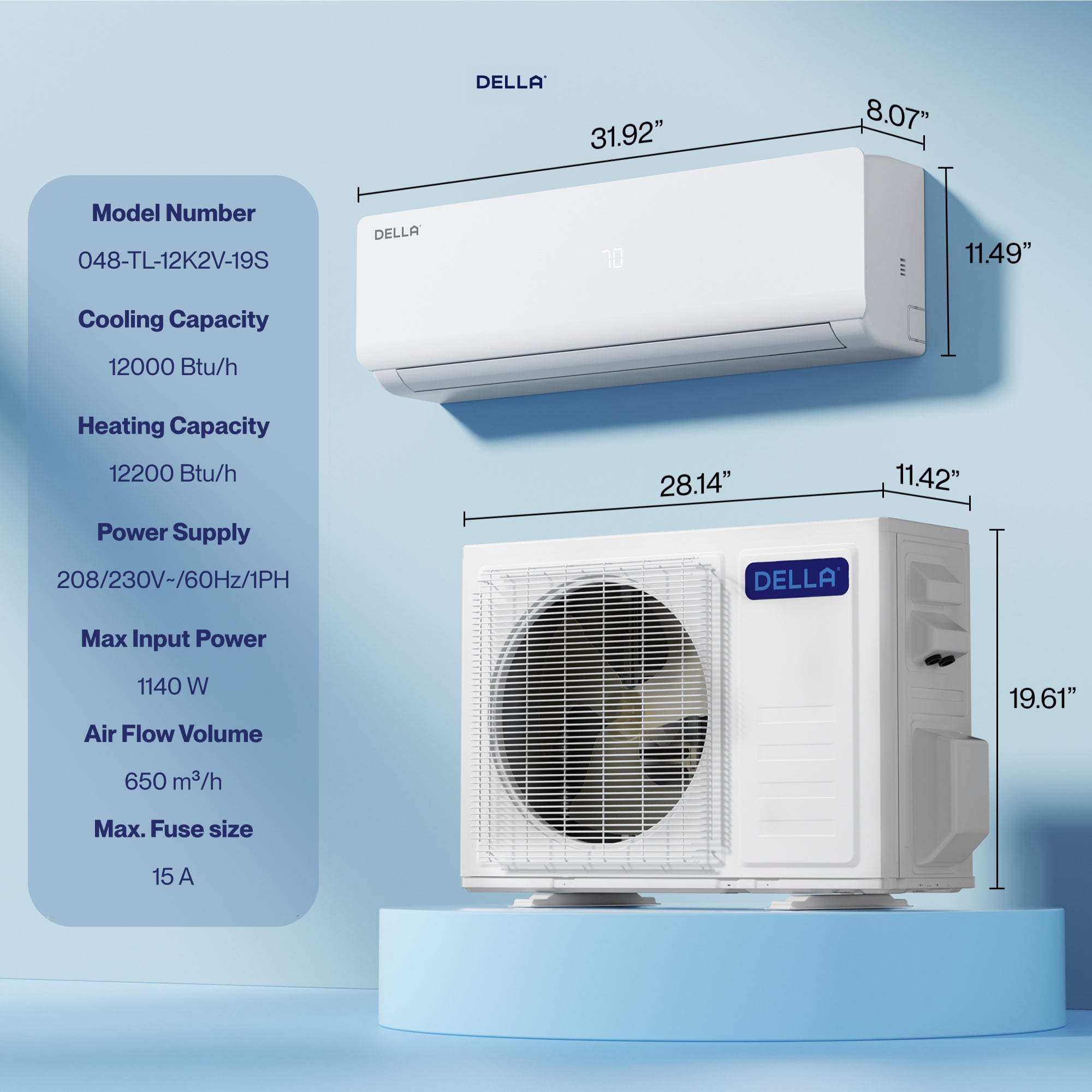 Vario  Series 12000 BTU SEER2 19 Mini-Split Heat Pump AC - Up to 550 Sq.Ft.